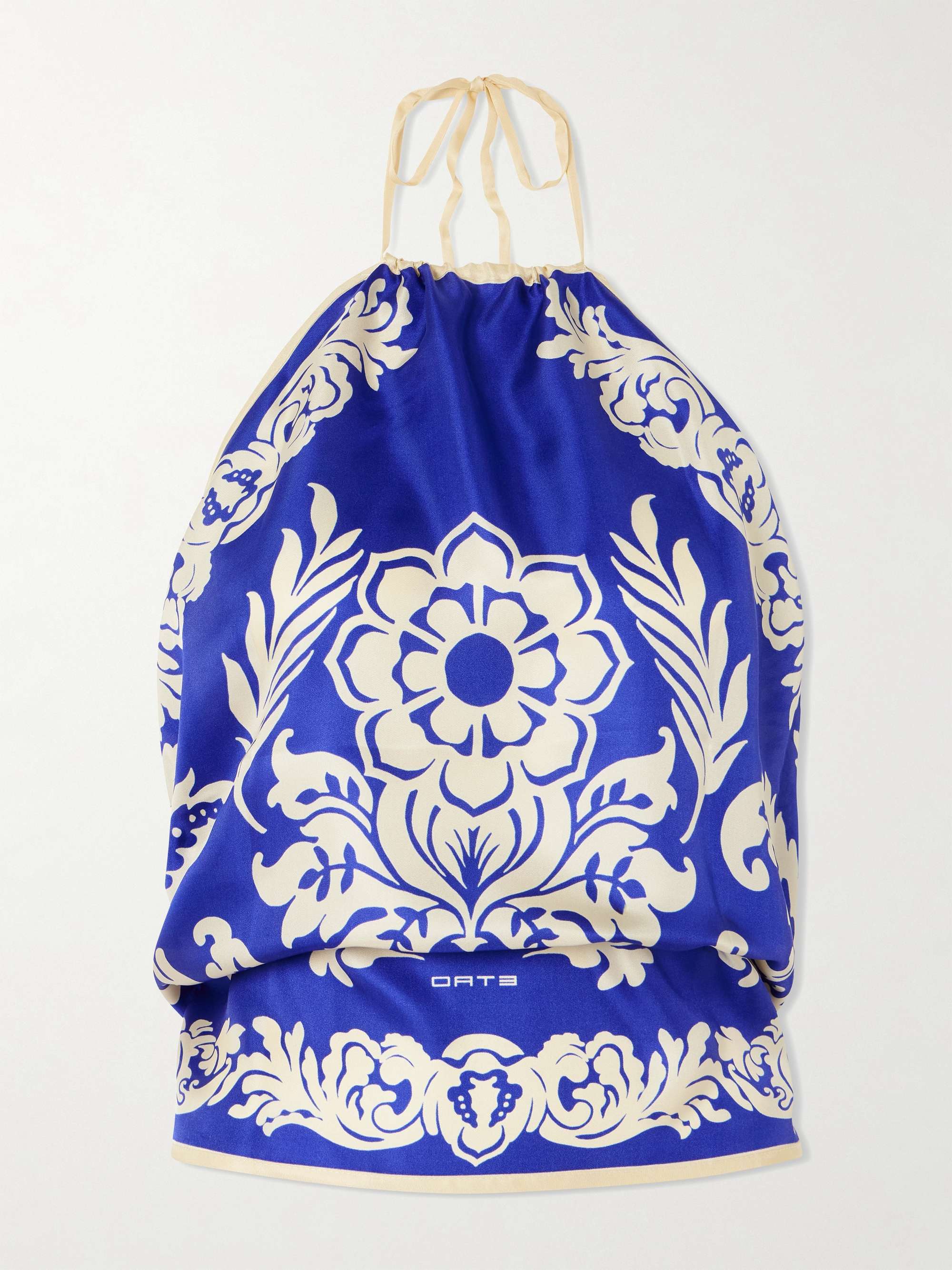 Cropped printed silk-twill halterneck top view