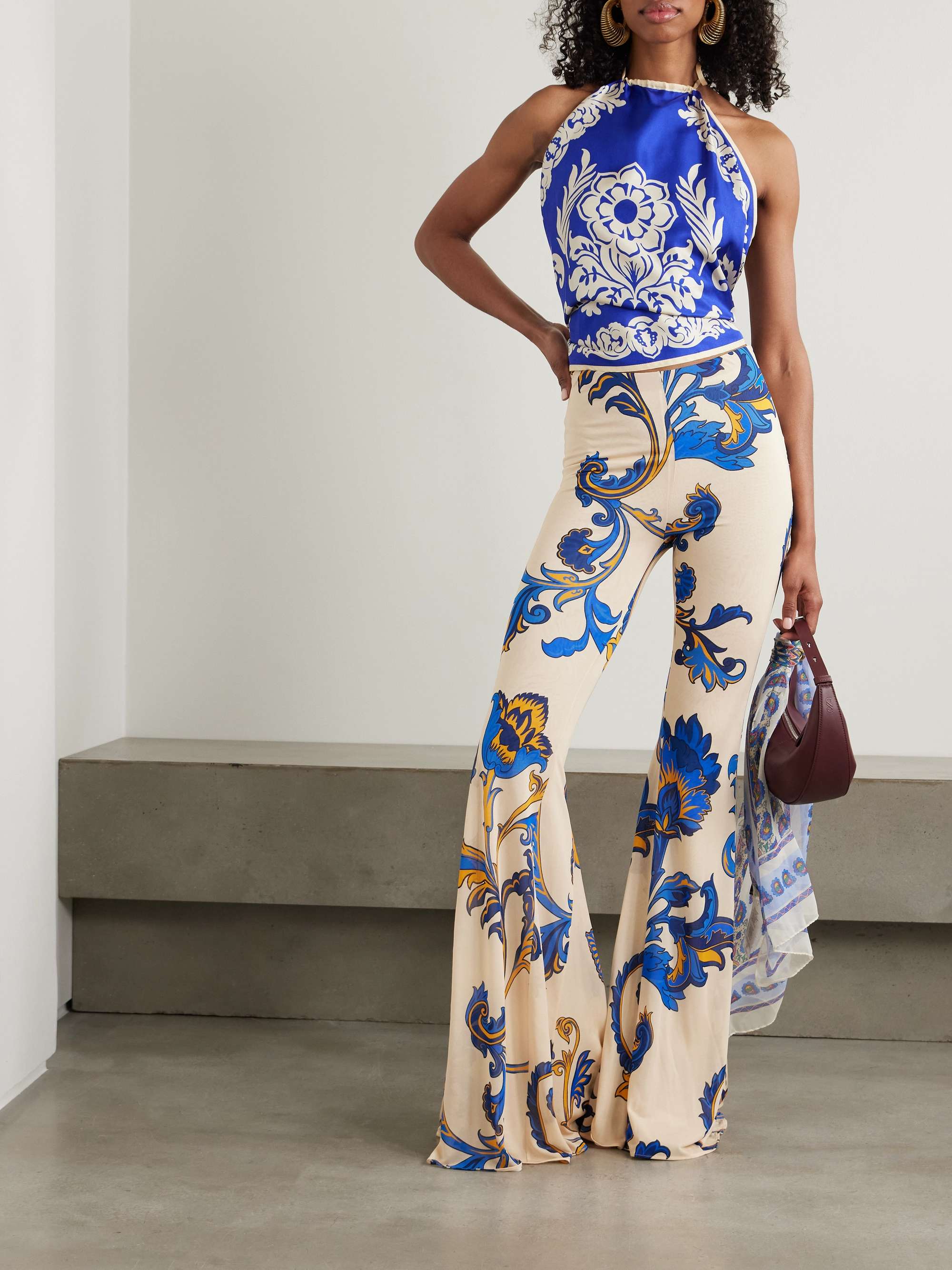 Cropped printed silk-twill halterneck top view