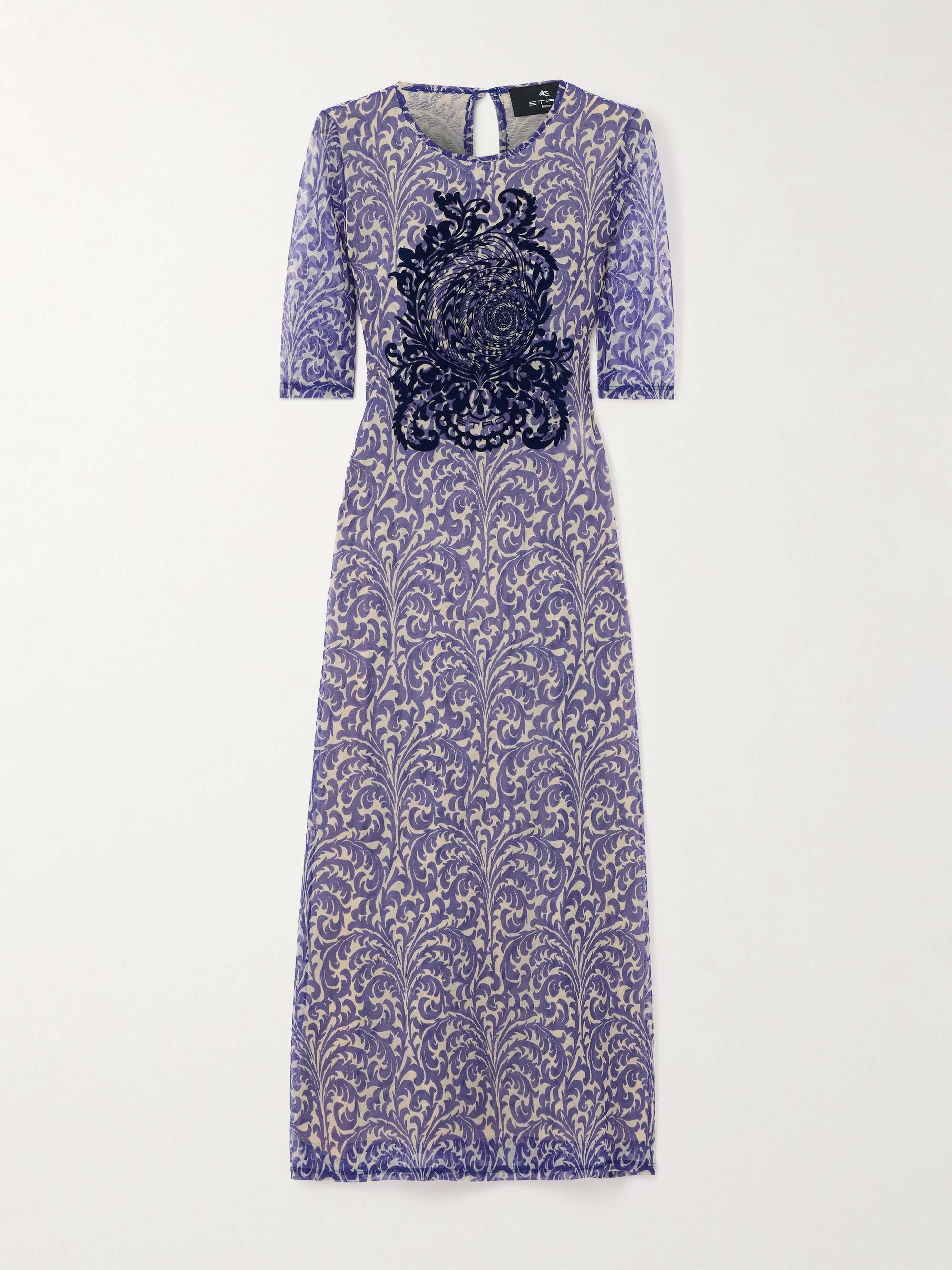 Flocked printed mesh midi dress view