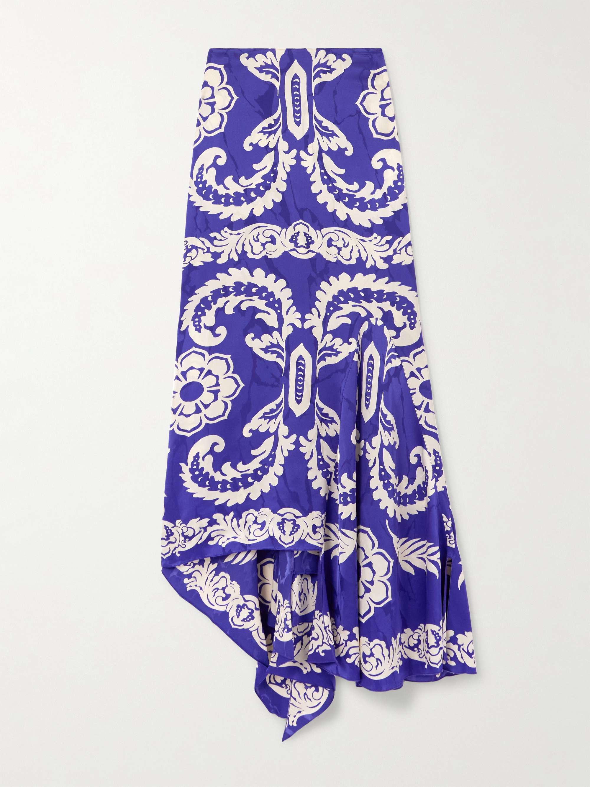 Asymmetric printed satin maxi skirt view