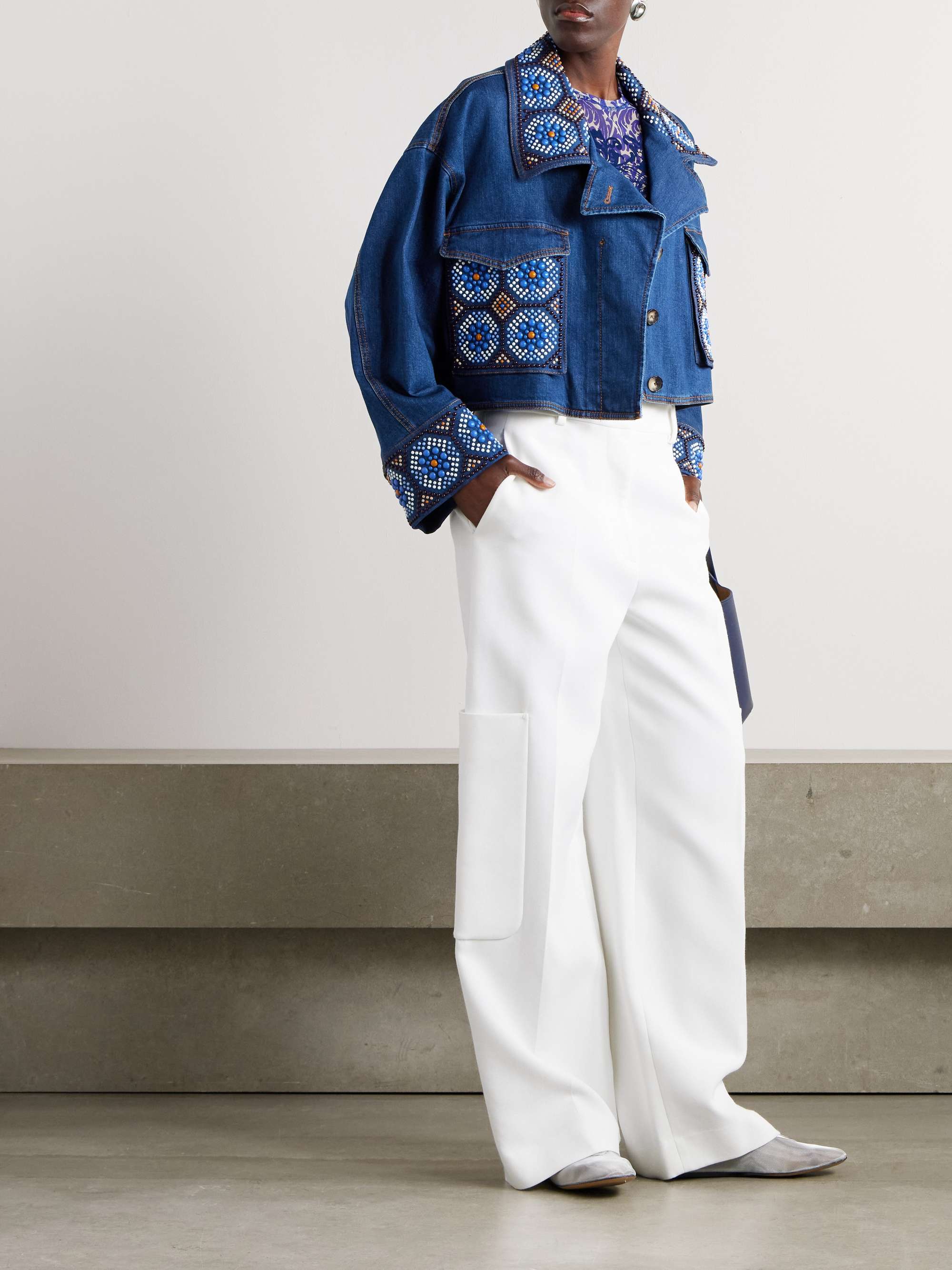 Bead-embellished denim jacket view
