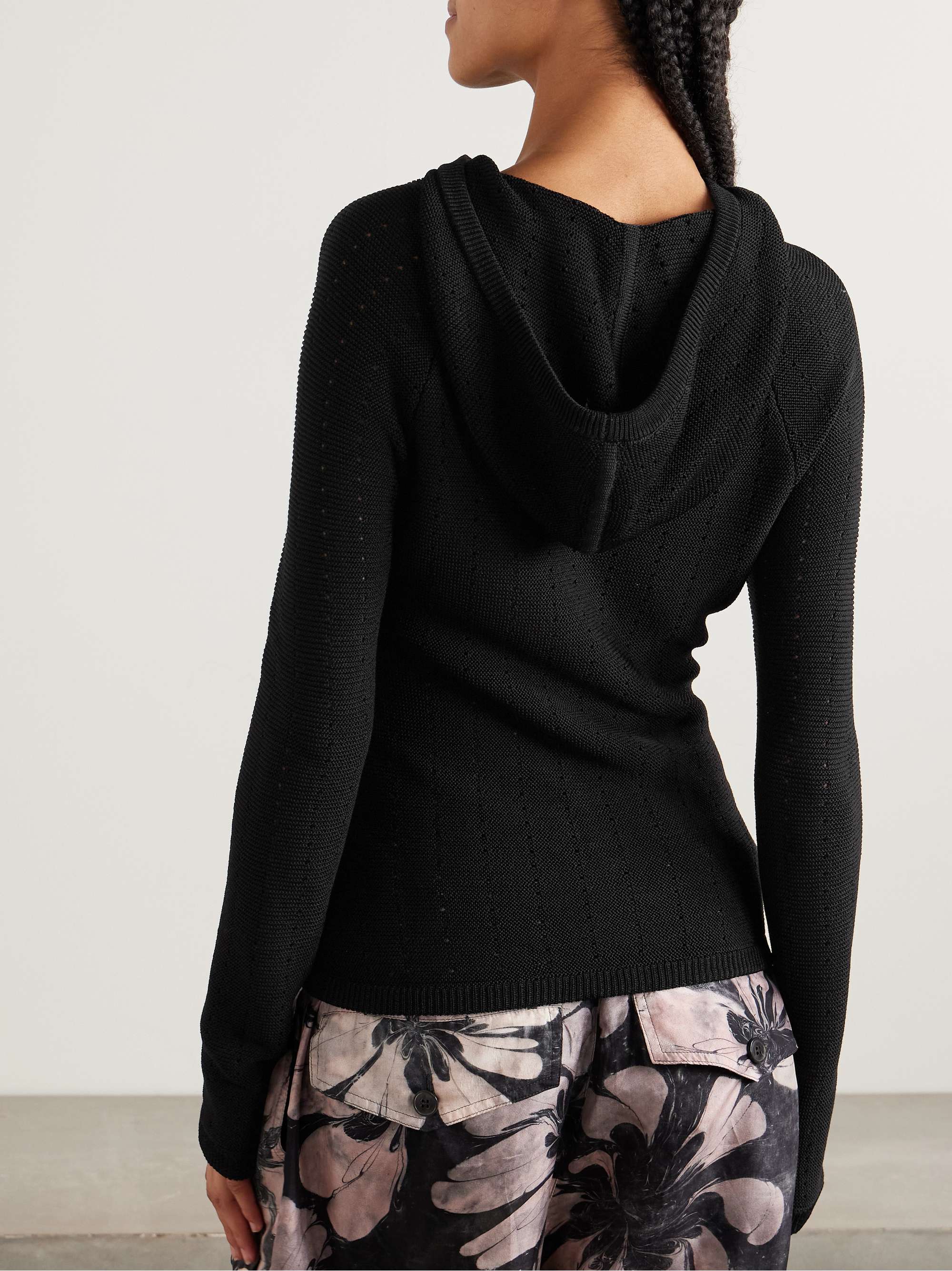 Hooded lace-up pointelle-knit silk-blend sweater view
