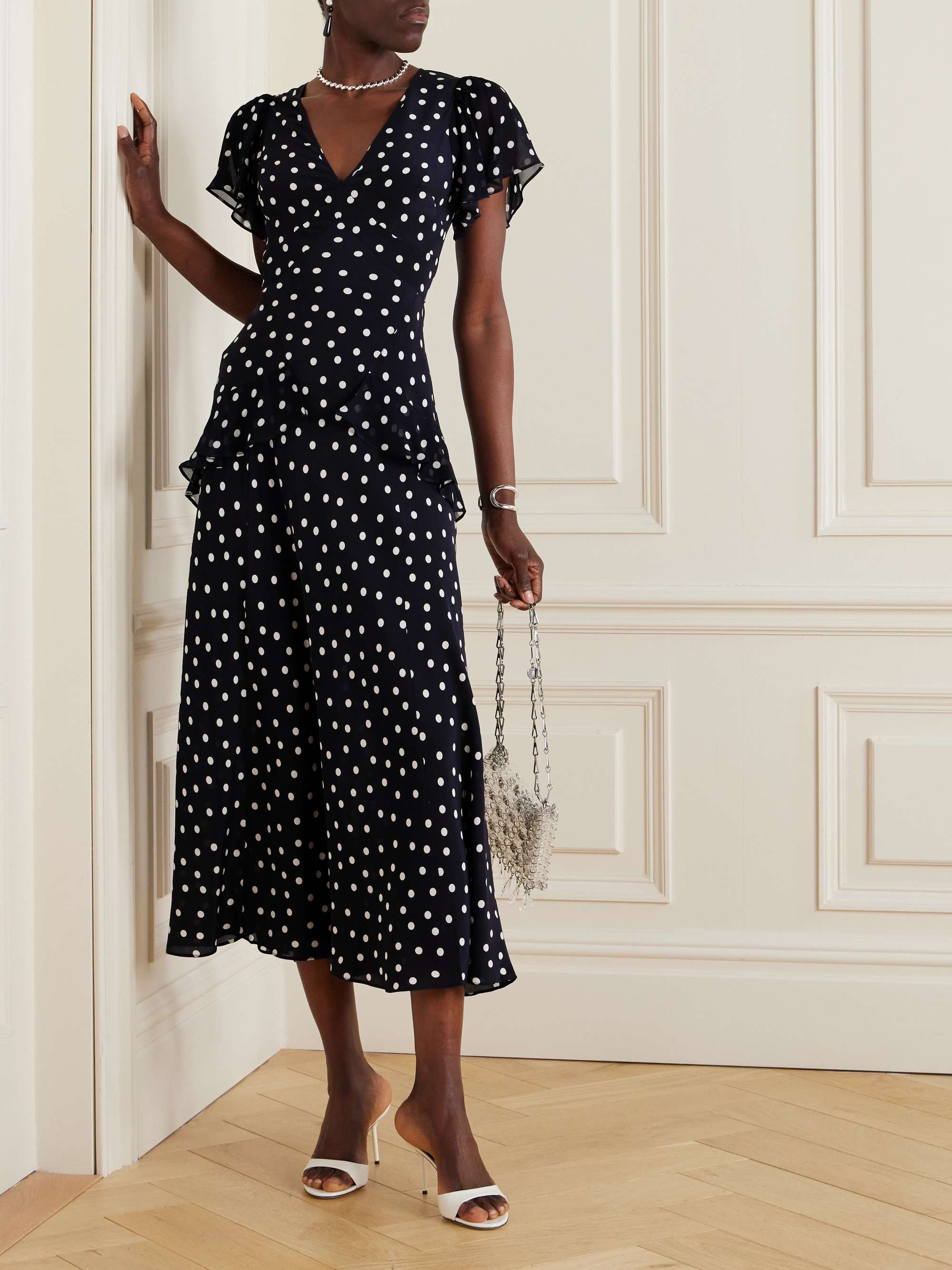 Evie ruffled polka-dot silk-chiffon midi dress view