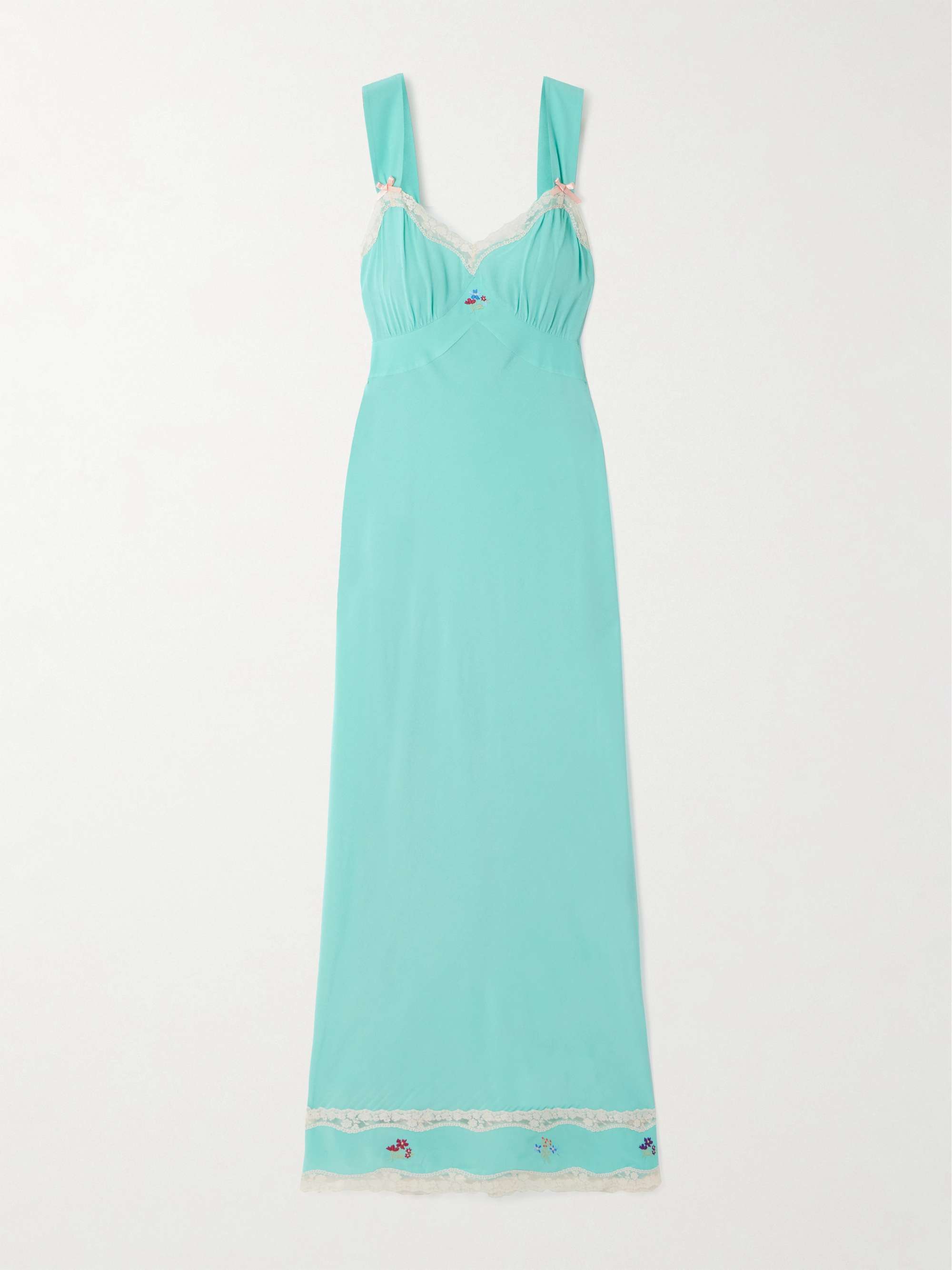 Lucie lace-trimmed embroidered crepe de chine midi dress view