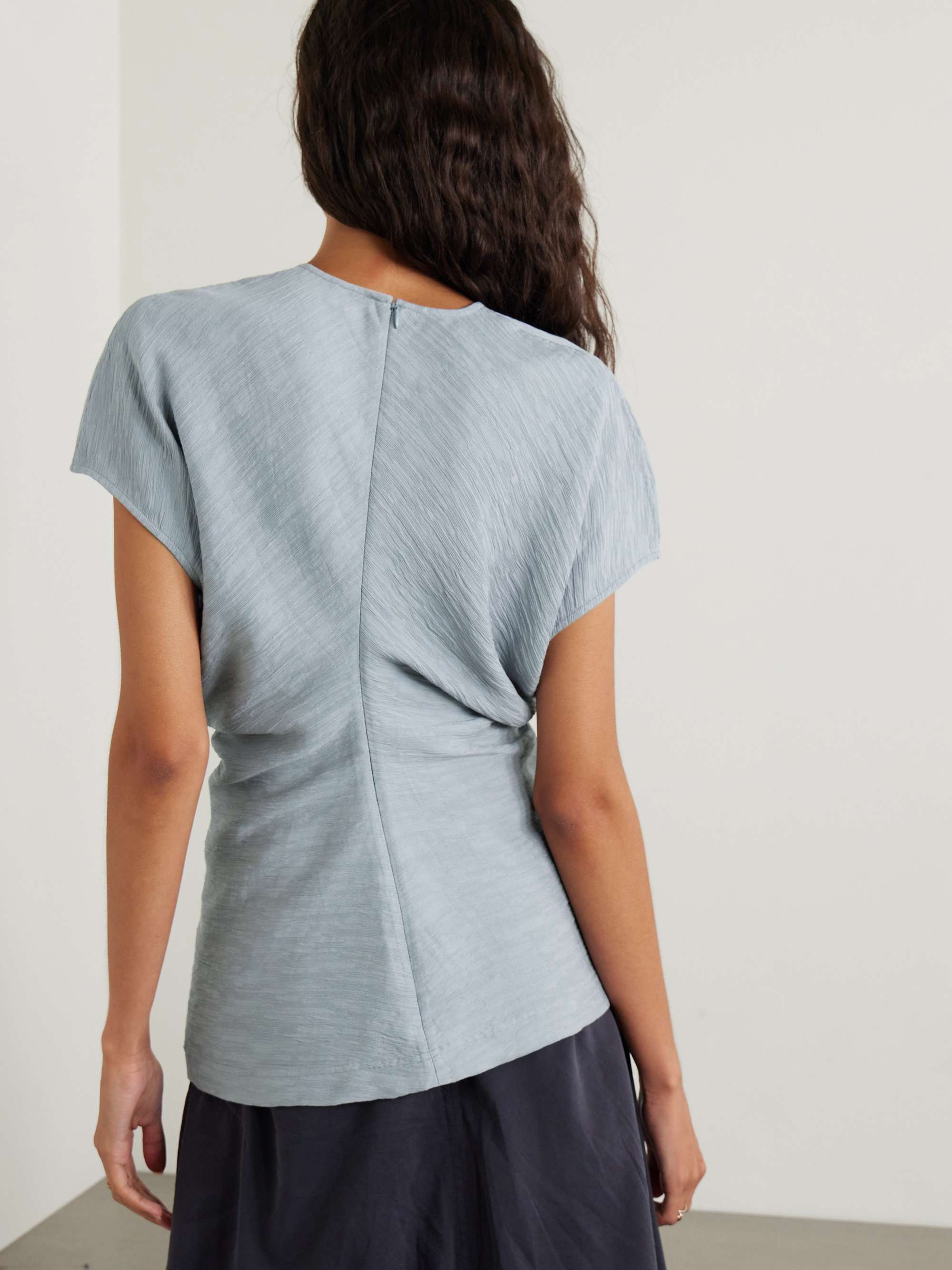 Draped textured woven top view