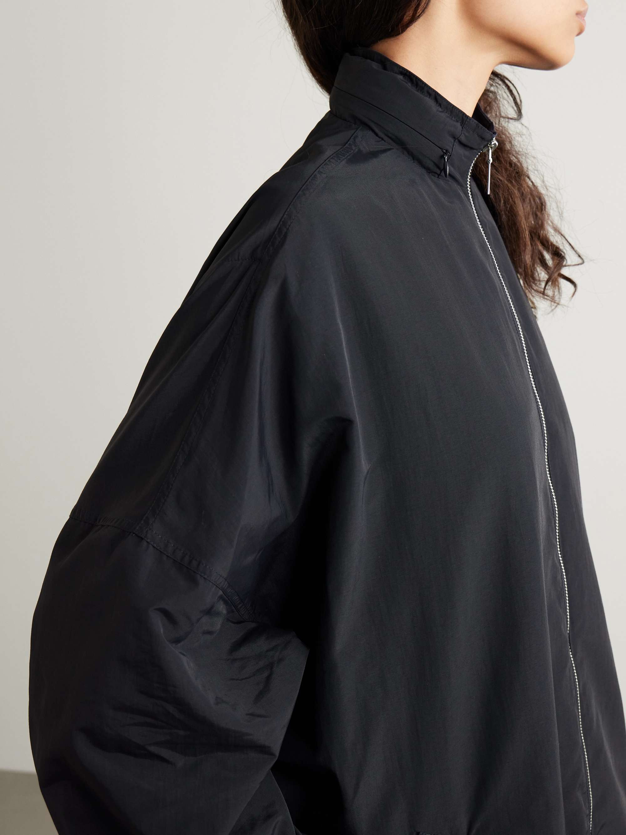 Hooded recycled-shell coat view