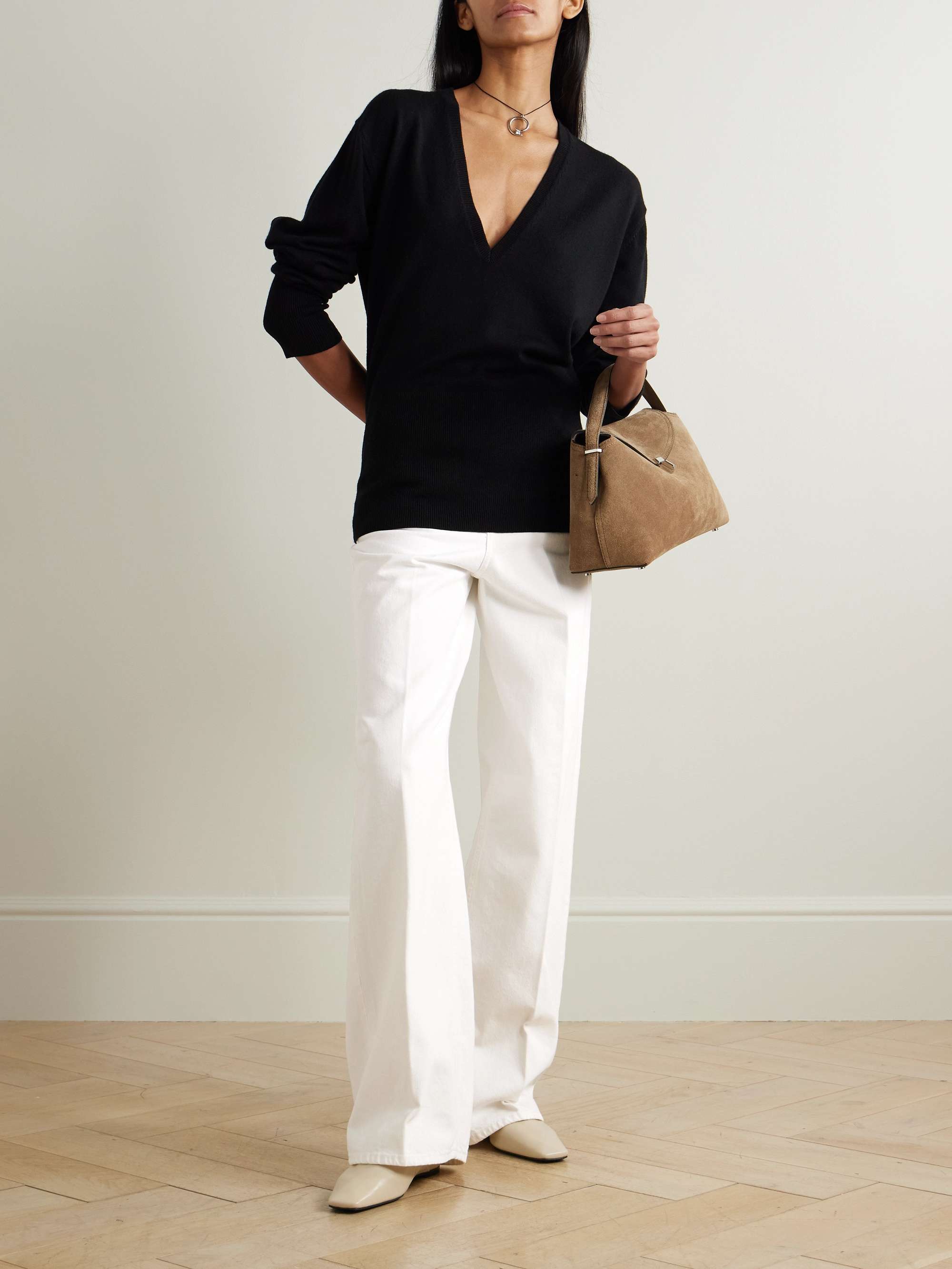 Pleated high-rise wide-leg organic jeans view