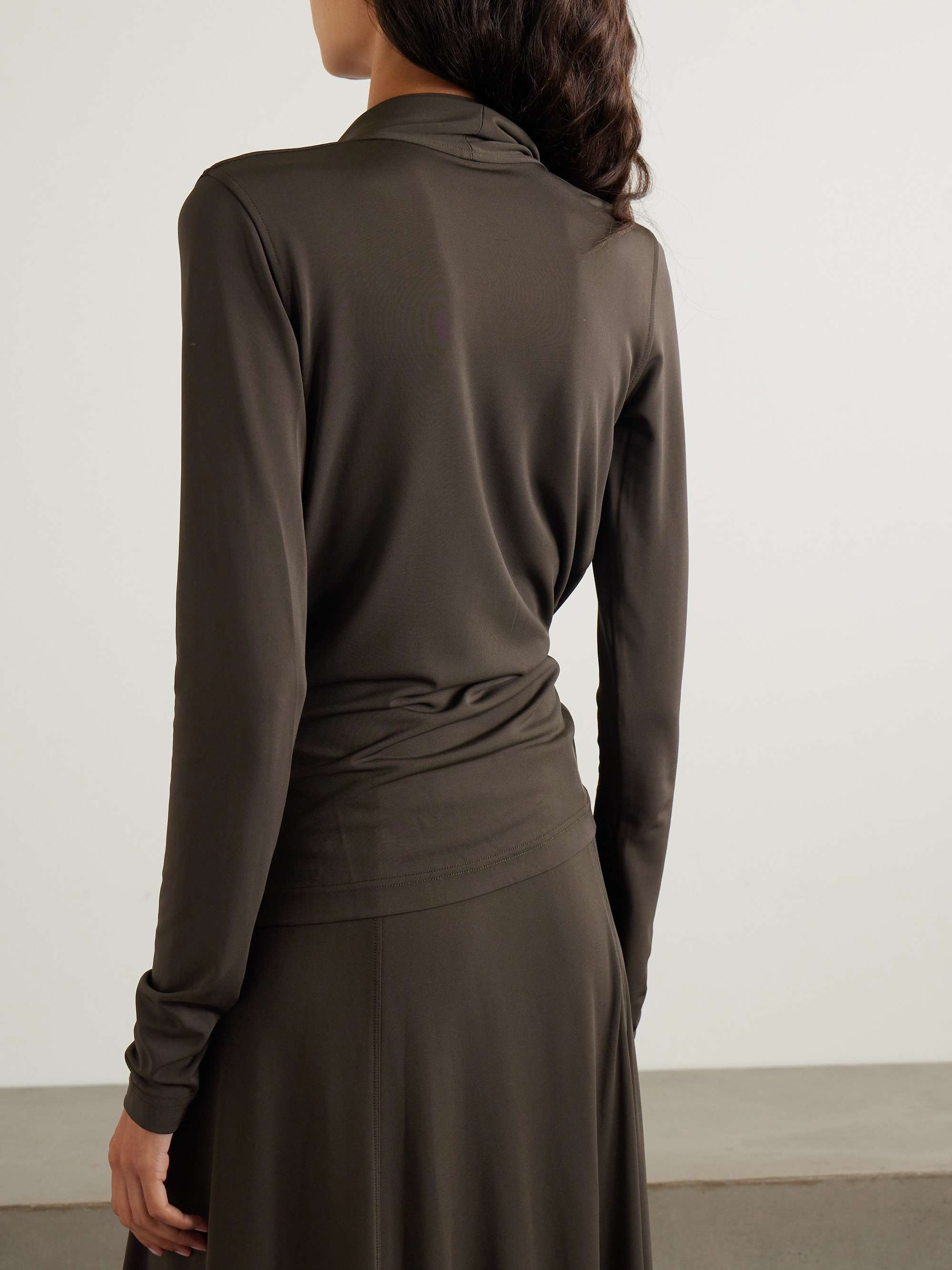 Wrap-effect draped stretch-jersey top view