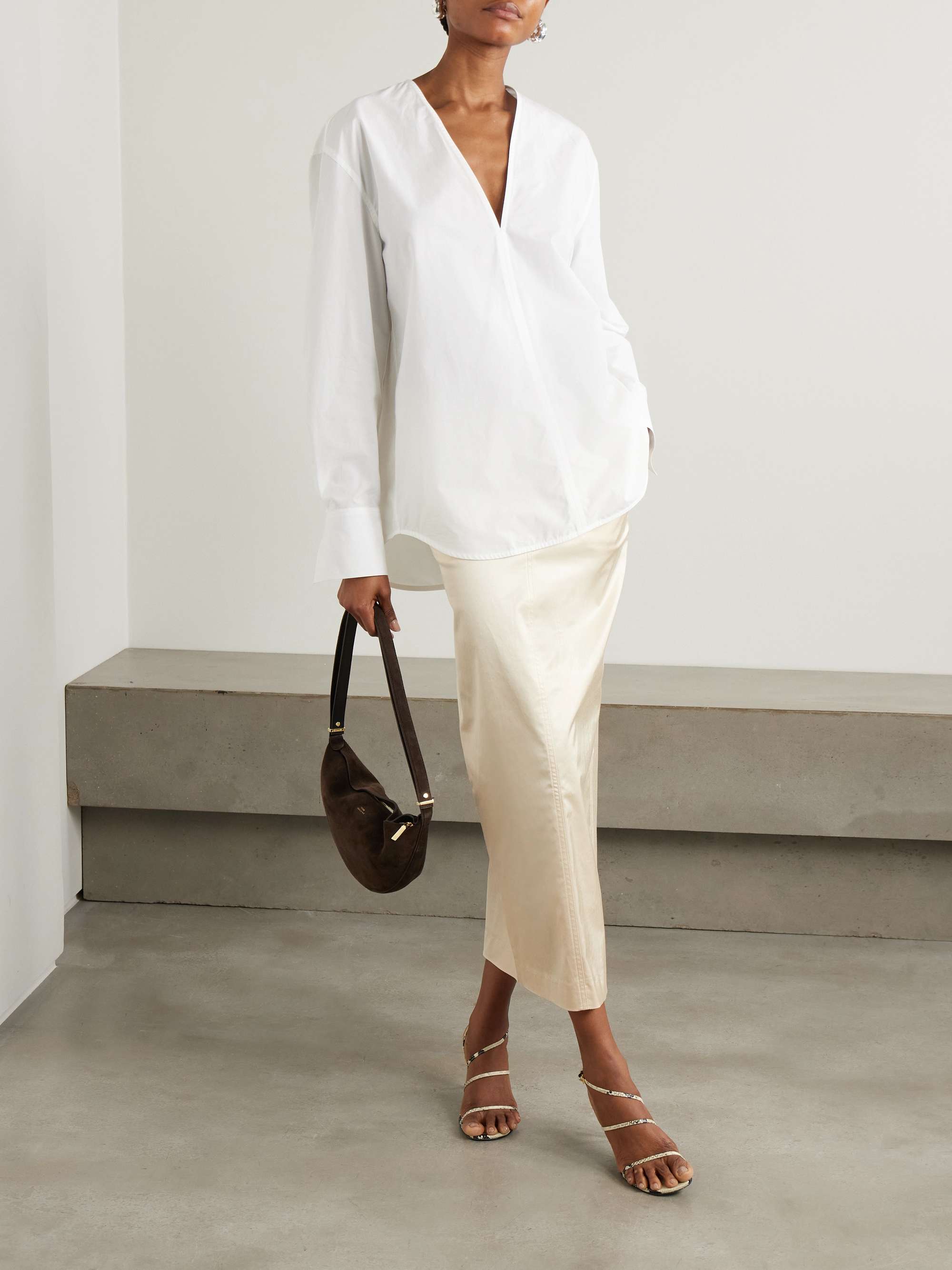Organic cotton-blend satin midi skirt view