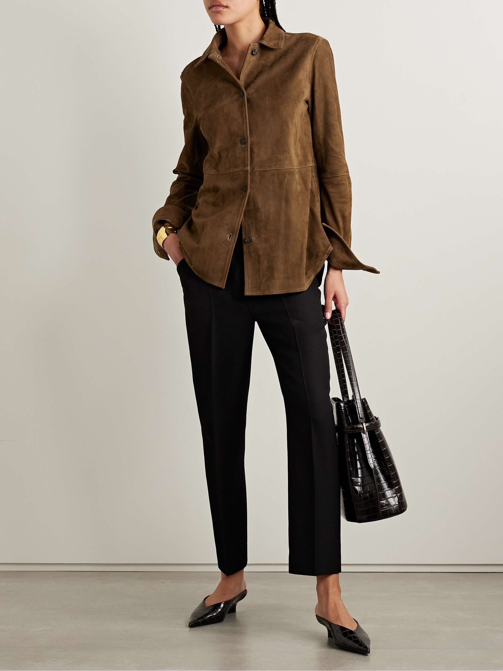Paneled suede shirt view