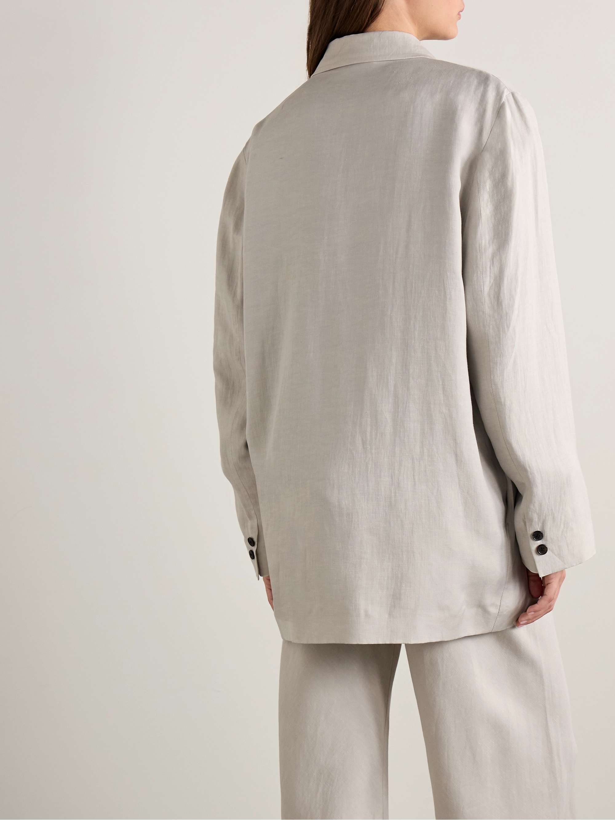 Nat double-breasted silk and linen-blend blazer view