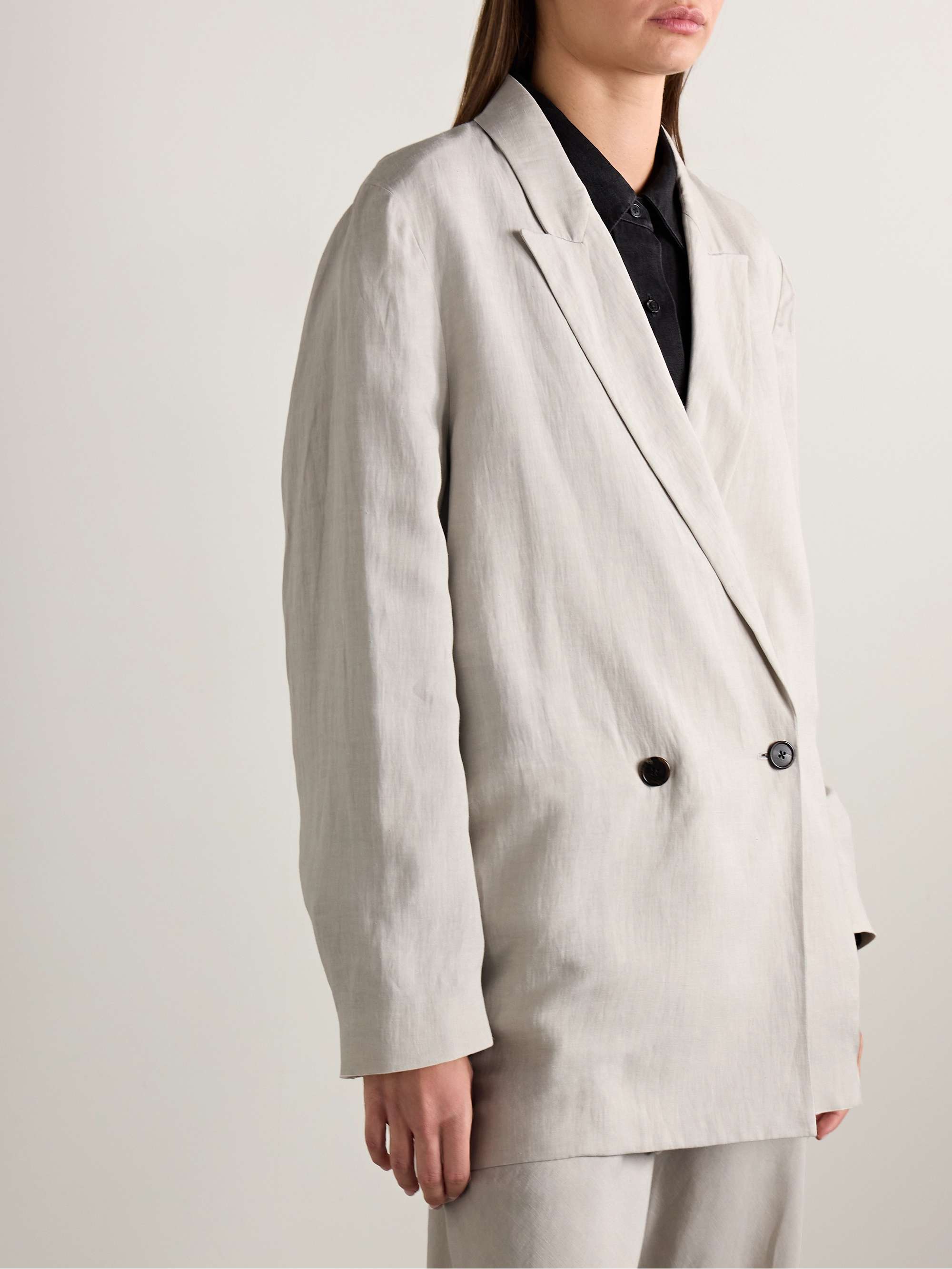 Nat double-breasted silk and linen-blend blazer view