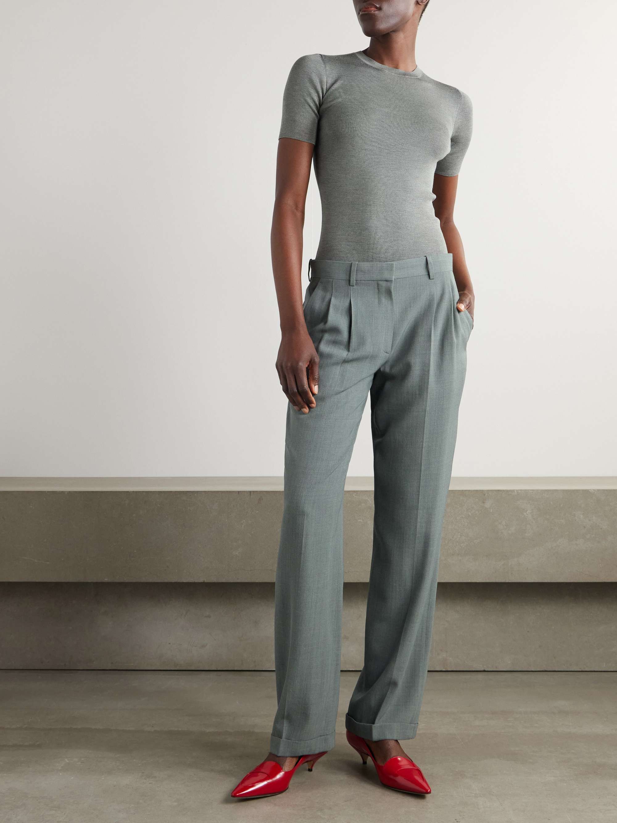Everhart pleated wool-blend straight-leg pants view