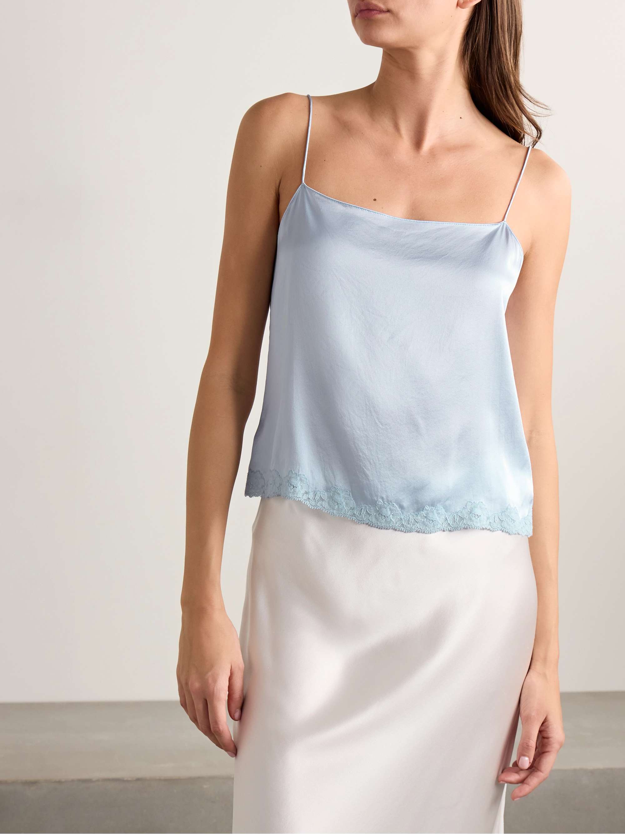 Kilari cotton-blend lace-trimmed silk-charmeuse camisole view