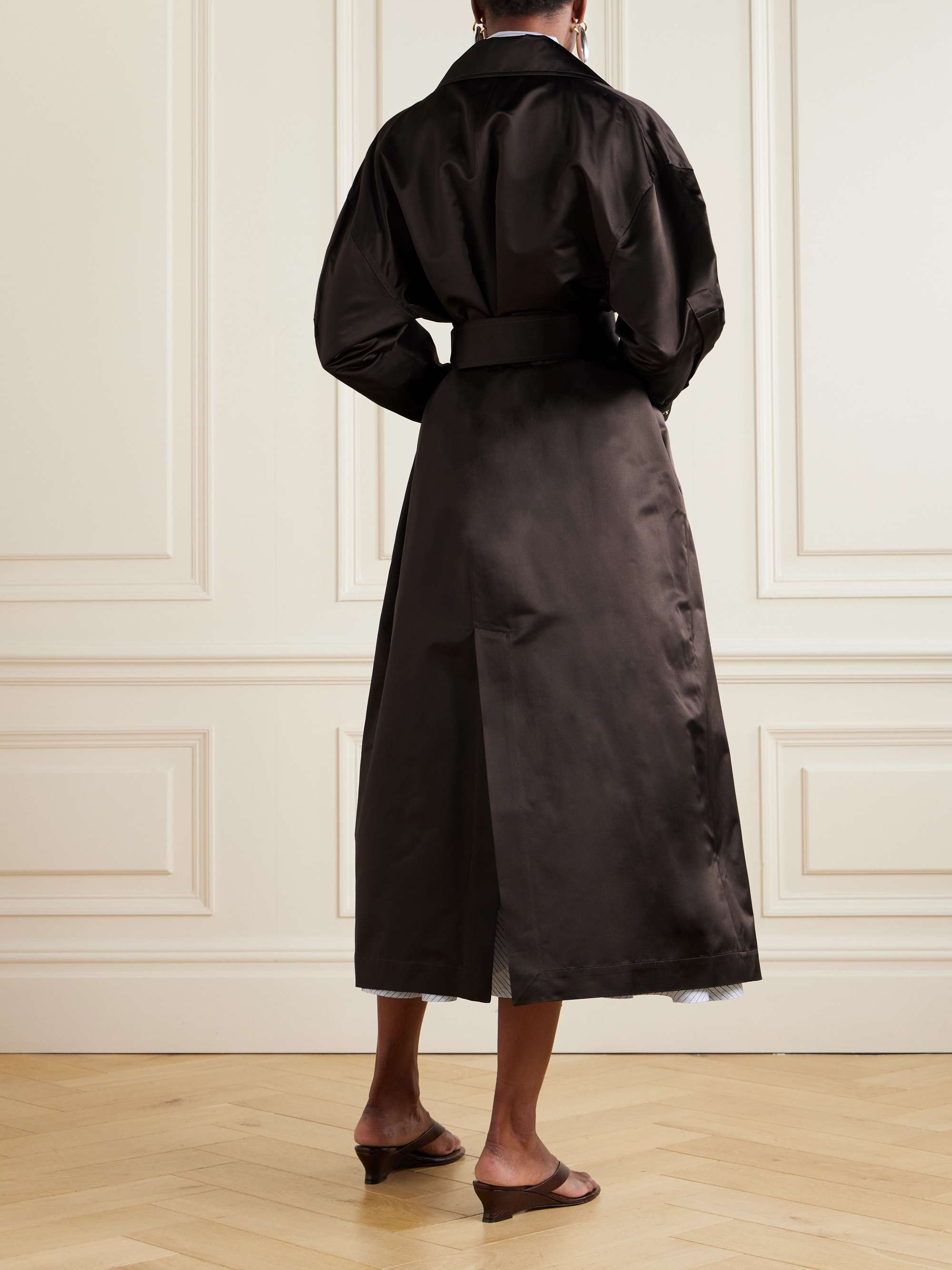 Valentina belted silk-satin trench coat view
