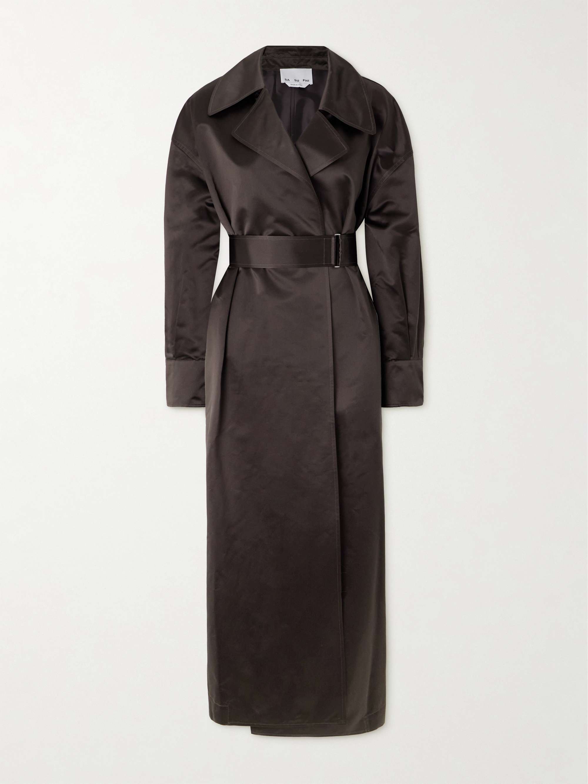 Valentina belted silk-satin trench coat view