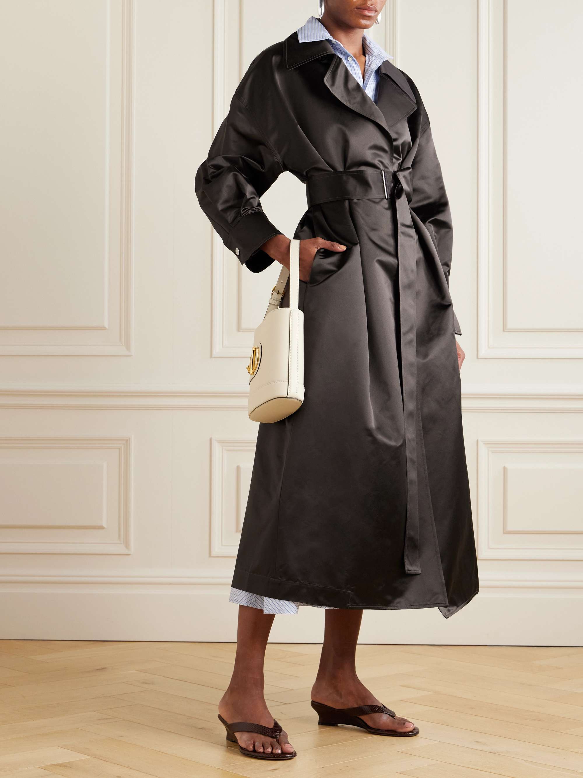 Valentina belted silk-satin trench coat view