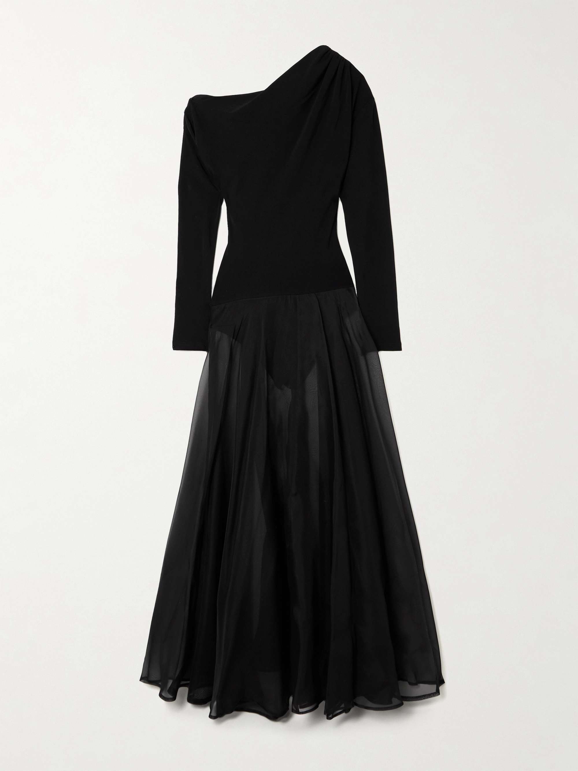 Aire Twist asymmetric cutout stretch-knit and silk-organza maxi dress view