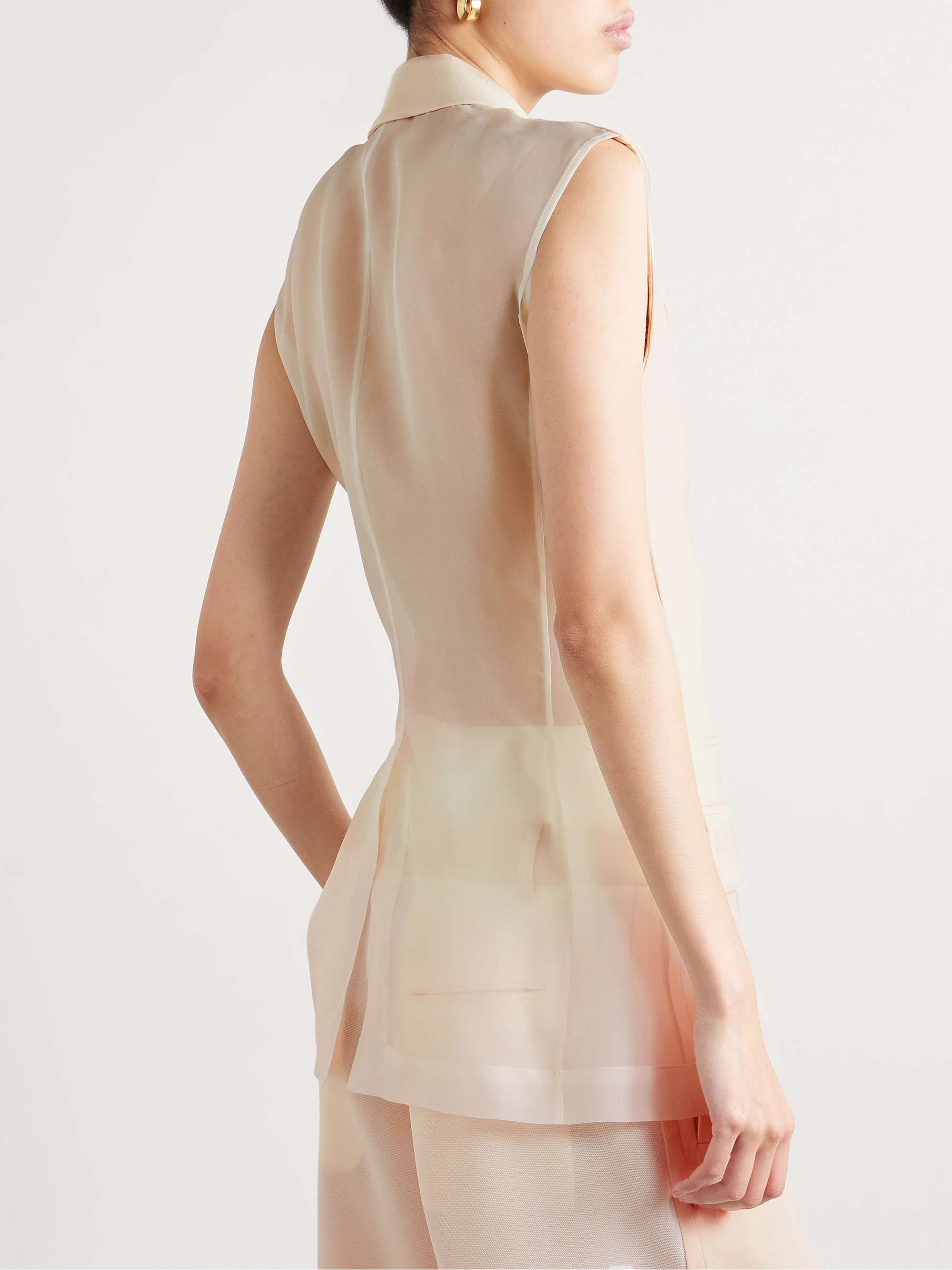 Wrap-effect crepe and silk-organza vest view