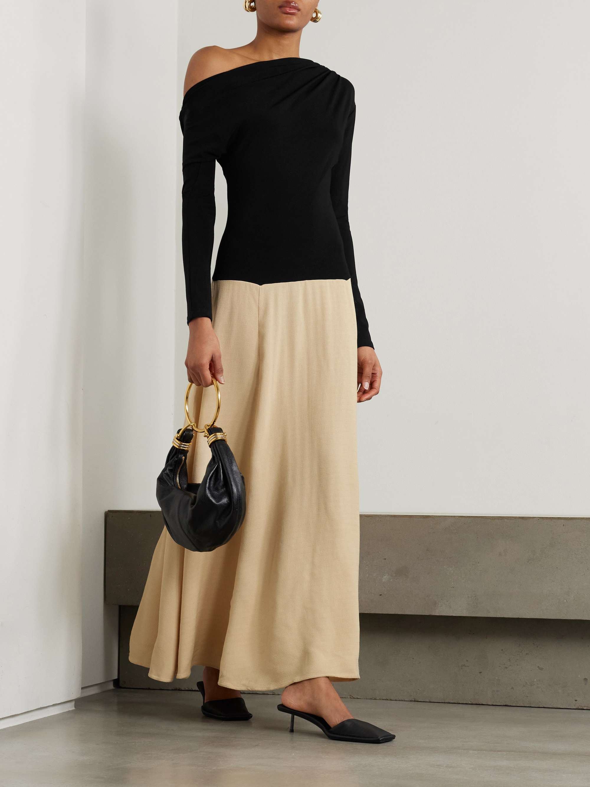 Dasha Duo asymmetric cutout stretch-knit and gauze maxi dress view