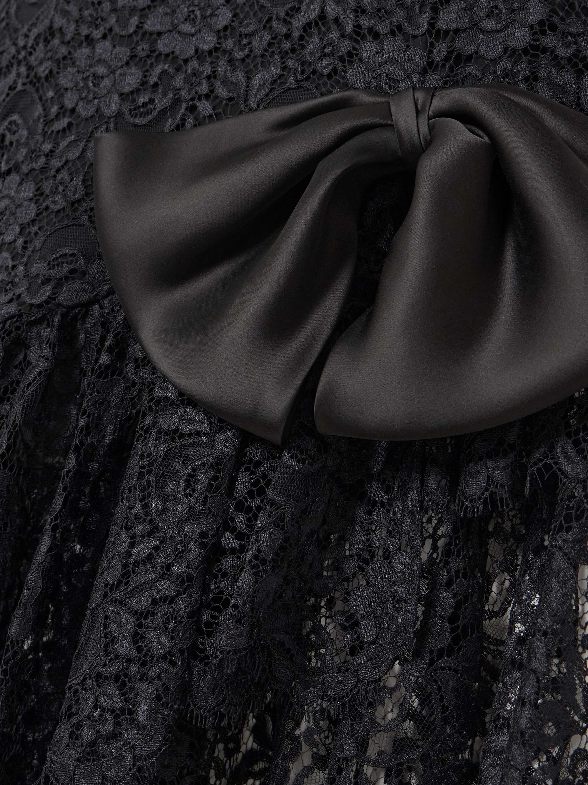 Bow-detailed strapless asymmetric silk-lace dress view