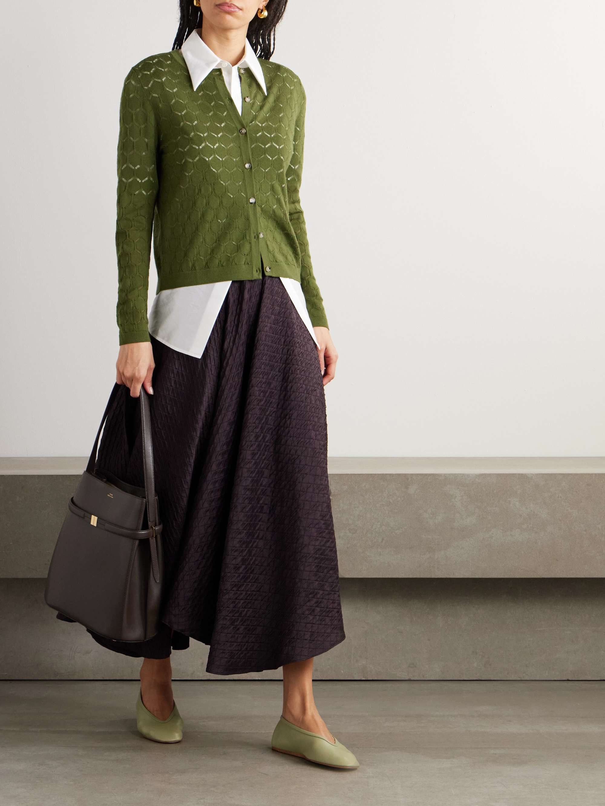 Pointelle-knit wool cardigan view
