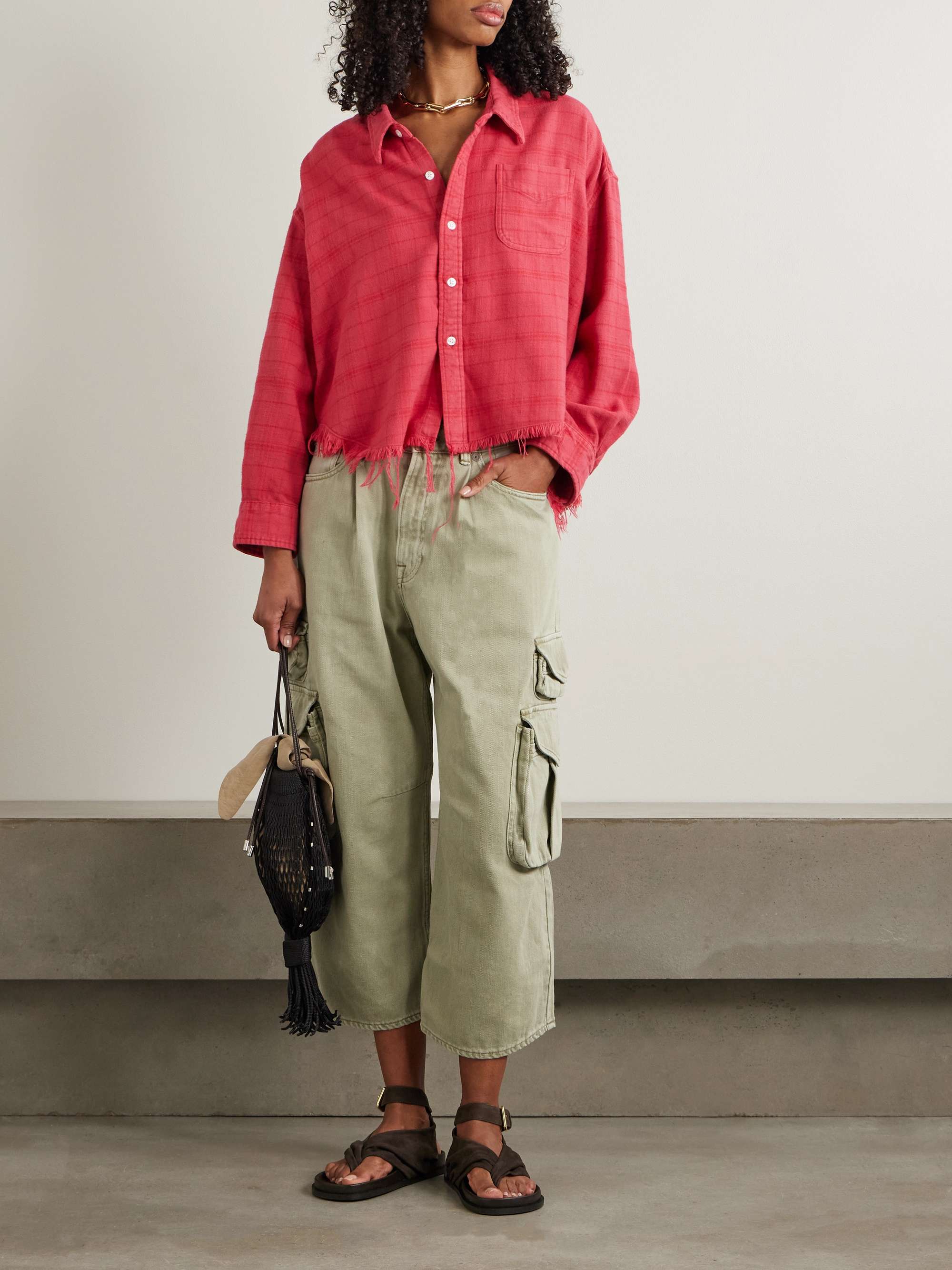 Frayed checked cotton-flannel shirt view