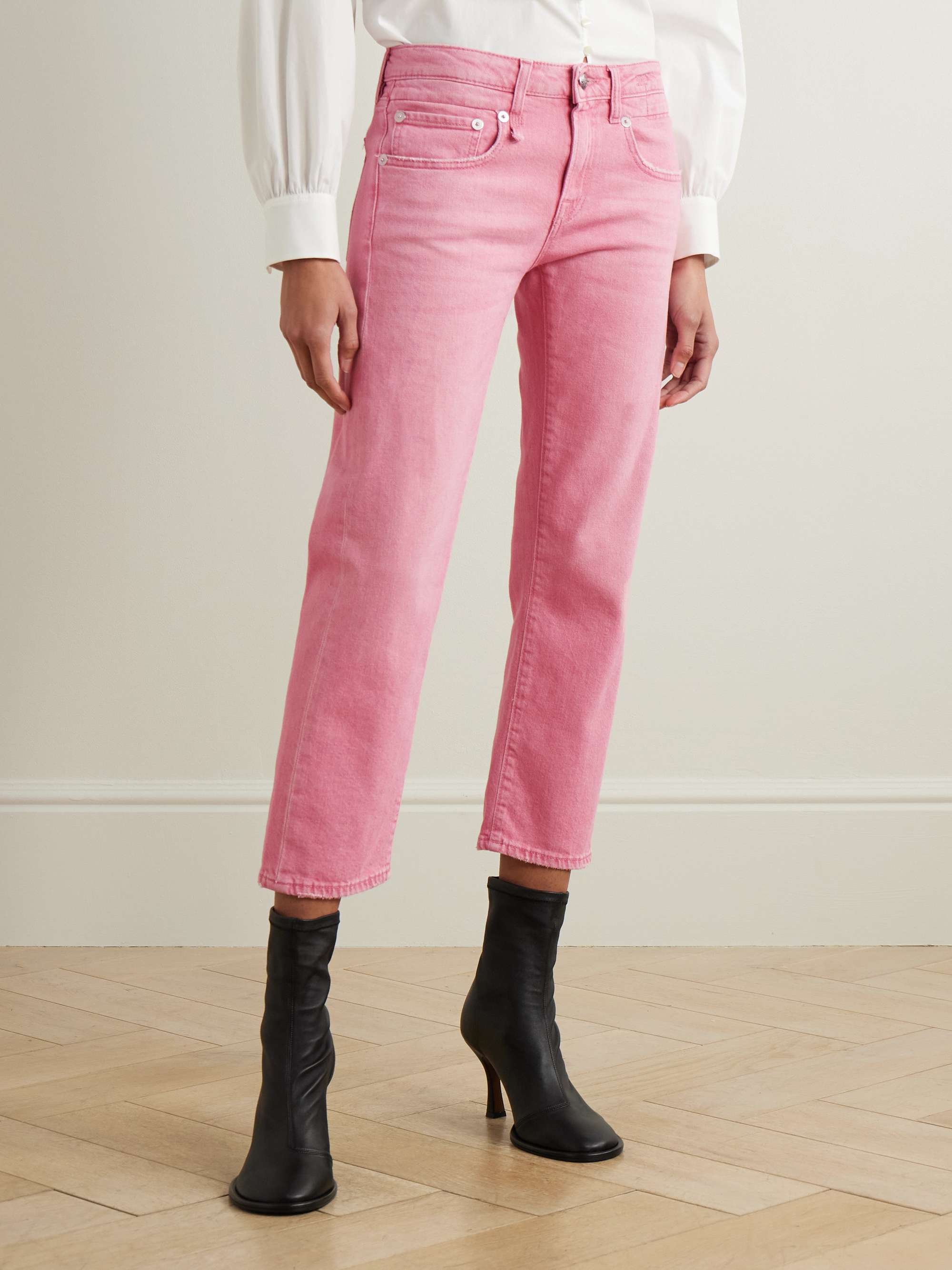 Boy cropped distressed low-rise straight-leg jeans view