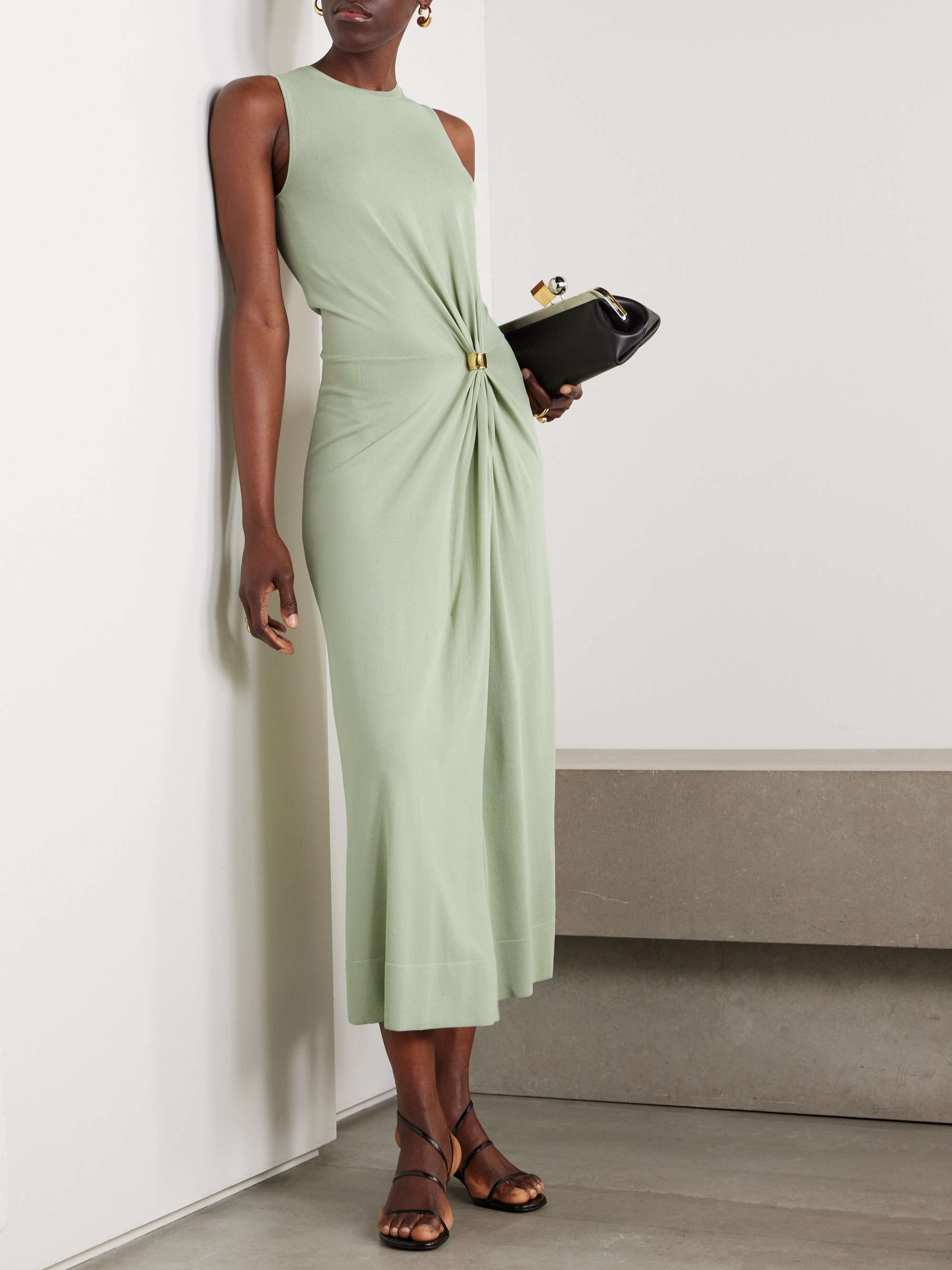 Saralien embellished gathered stretch-knit midi dress view