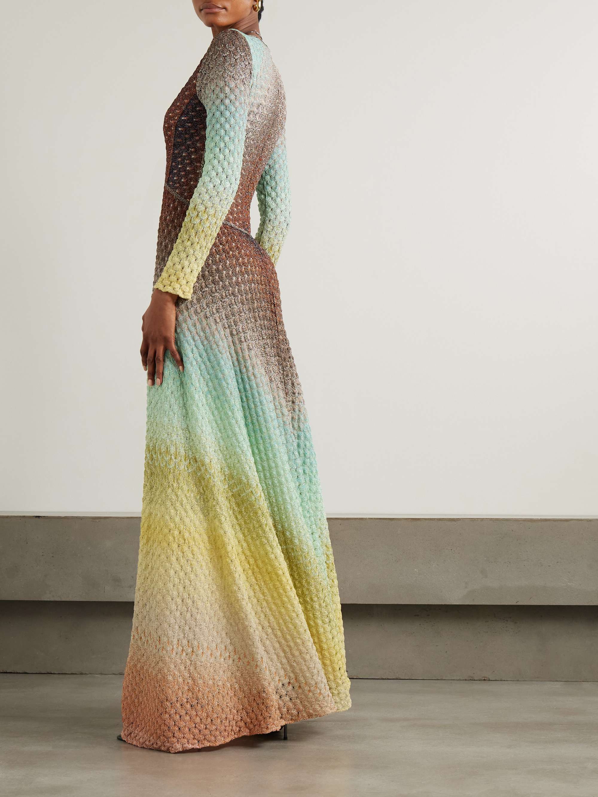 Dégradé metallic crochet-knit maxi dress view