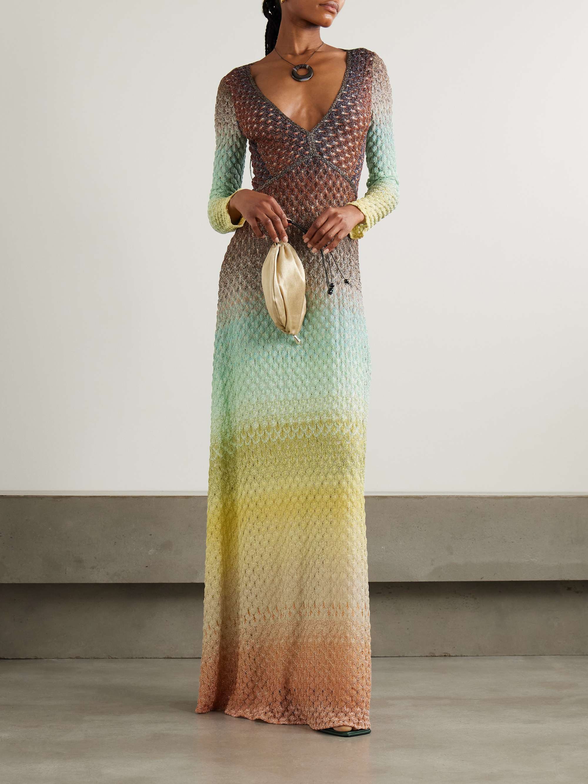 Dégradé metallic crochet-knit maxi dress view