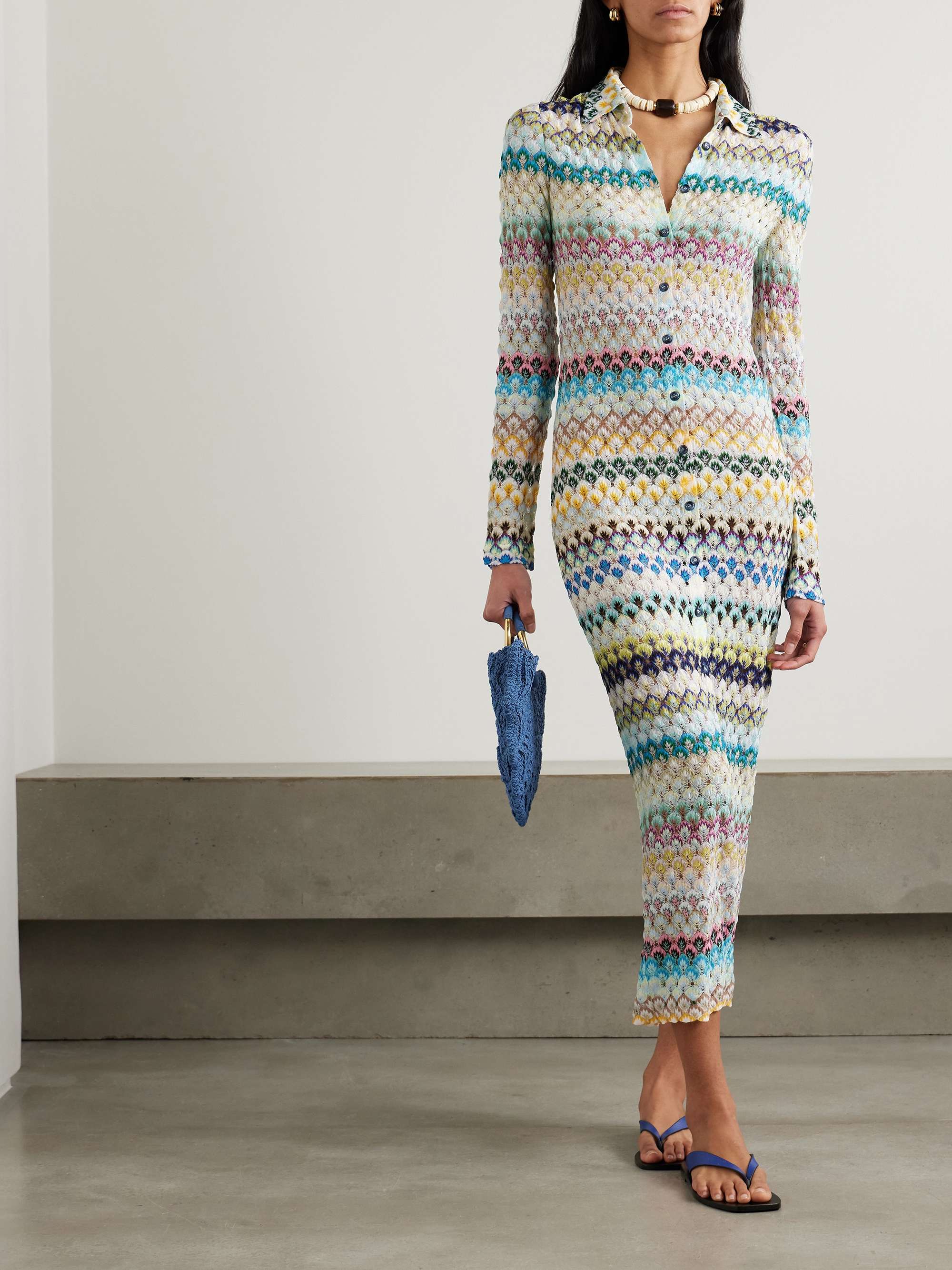 Crochet-knit maxi shirt dress view