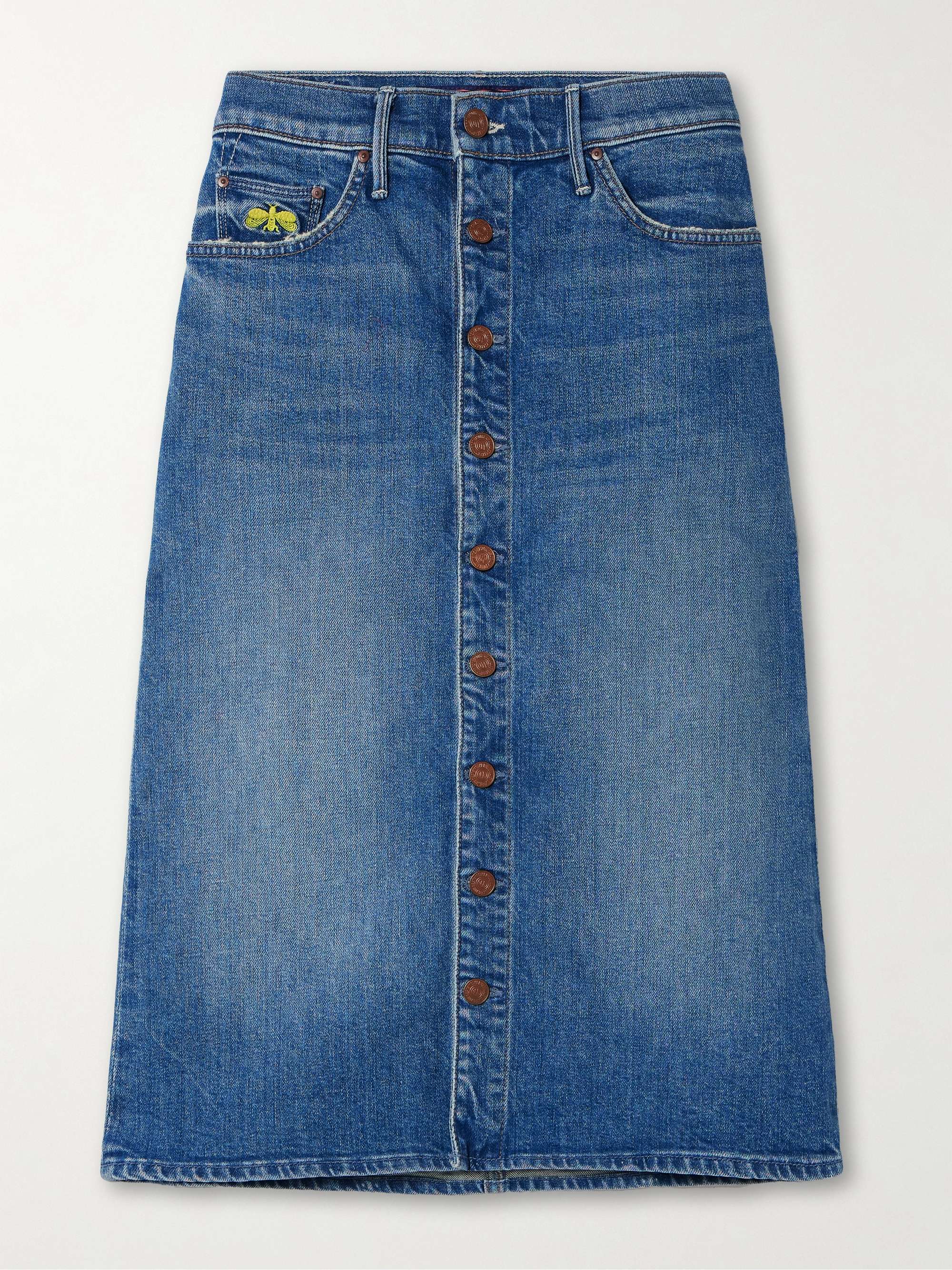+ La DoubleJ The Button Vagabond embroidered denim midi skirt view