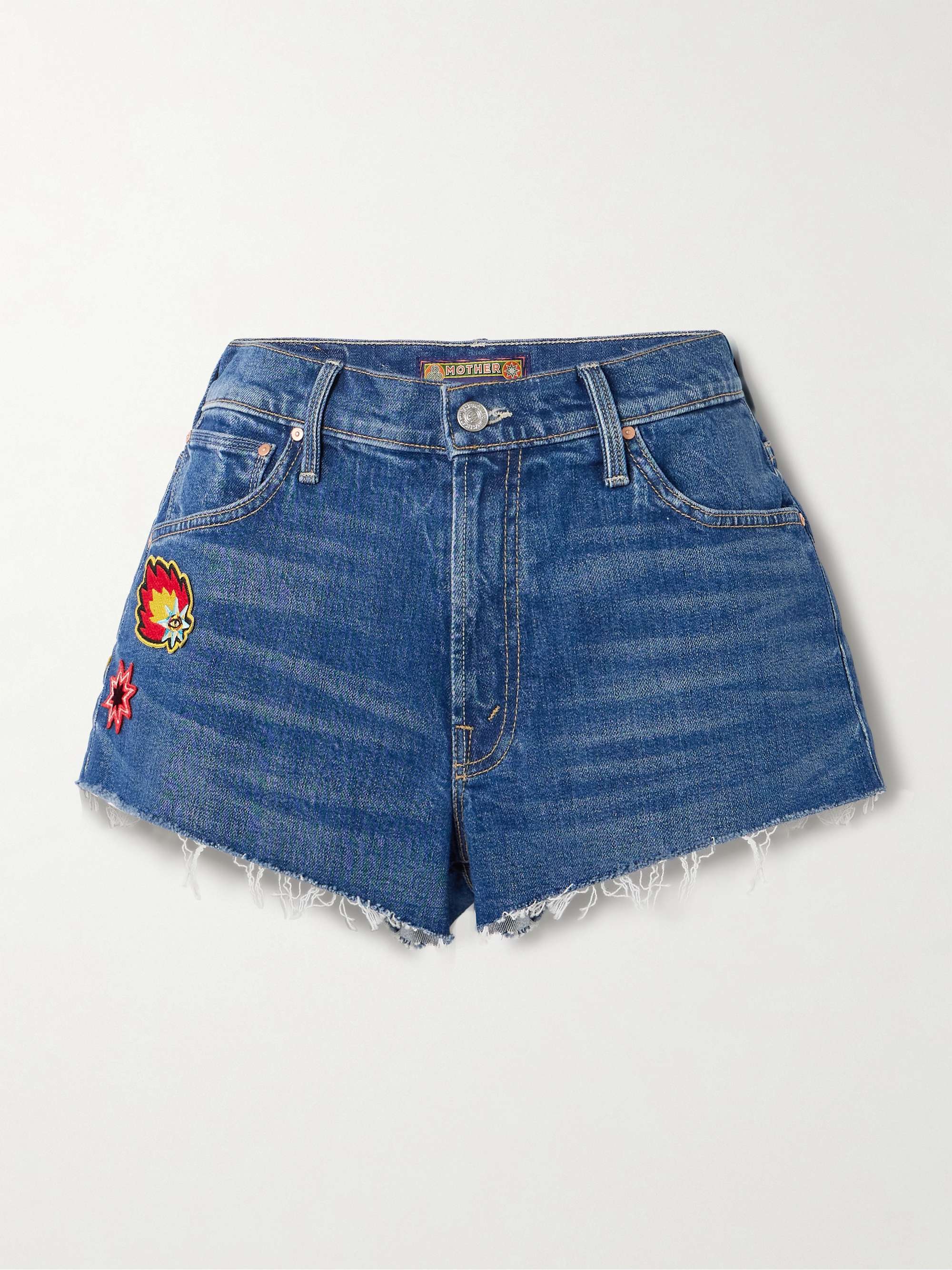 + La DoubleJ The Dodger appliquéd frayed denim shorts view