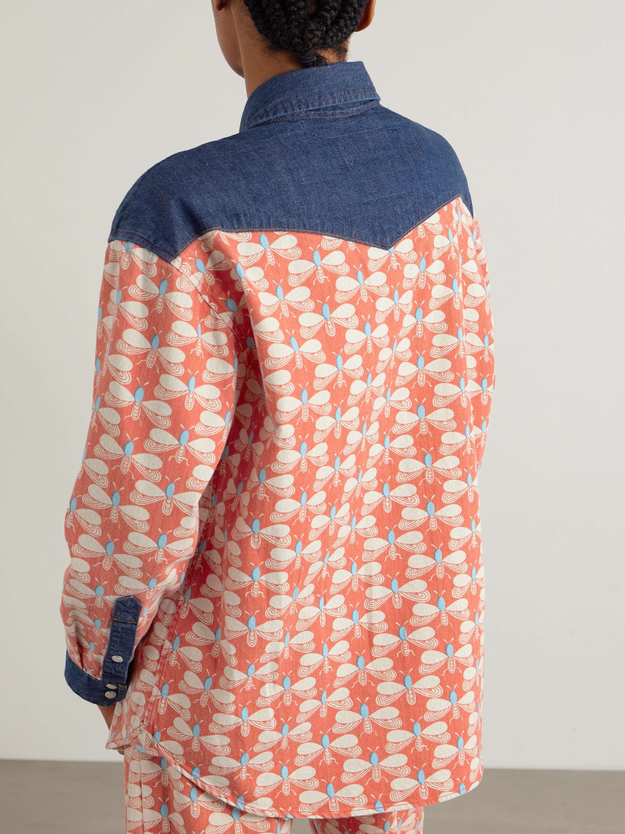 + La DoubleJ The Tycoon denim-trimmed printed cotton shirt view