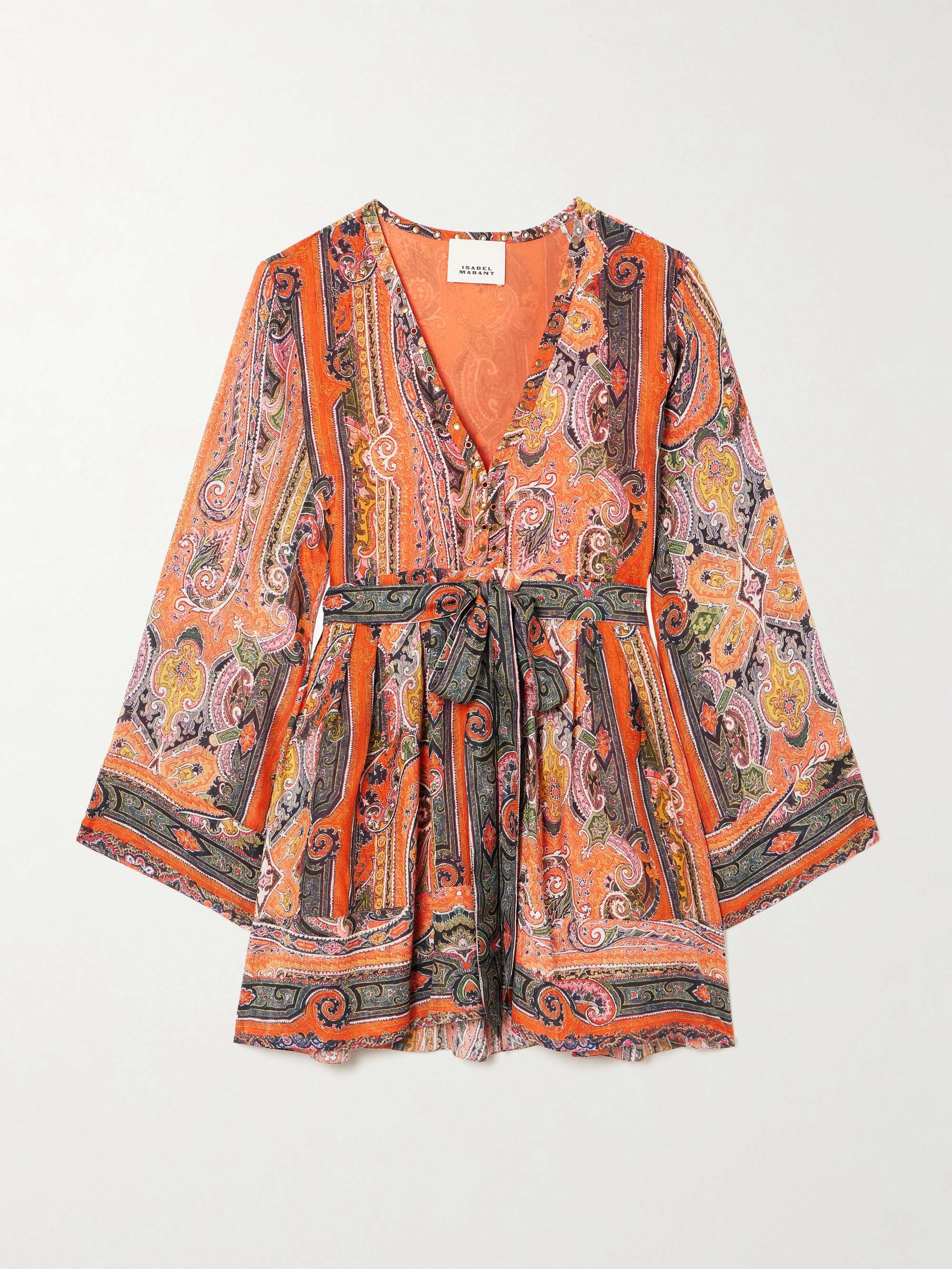 Morgane belted eyelet-embellished paisley-print silk-chiffon mini dress view