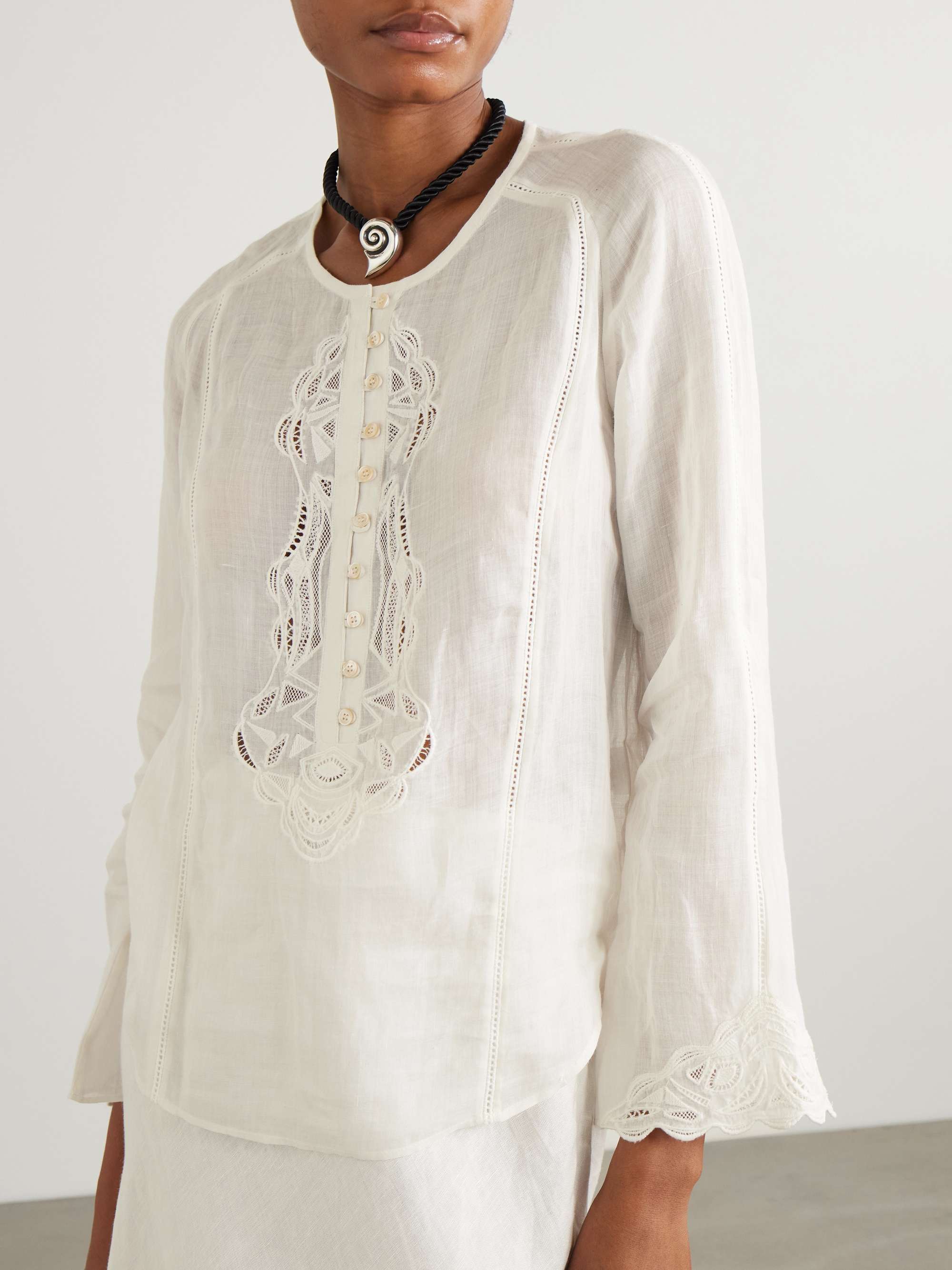 Luciele broderie anglaise-trimmed ramie blouse view