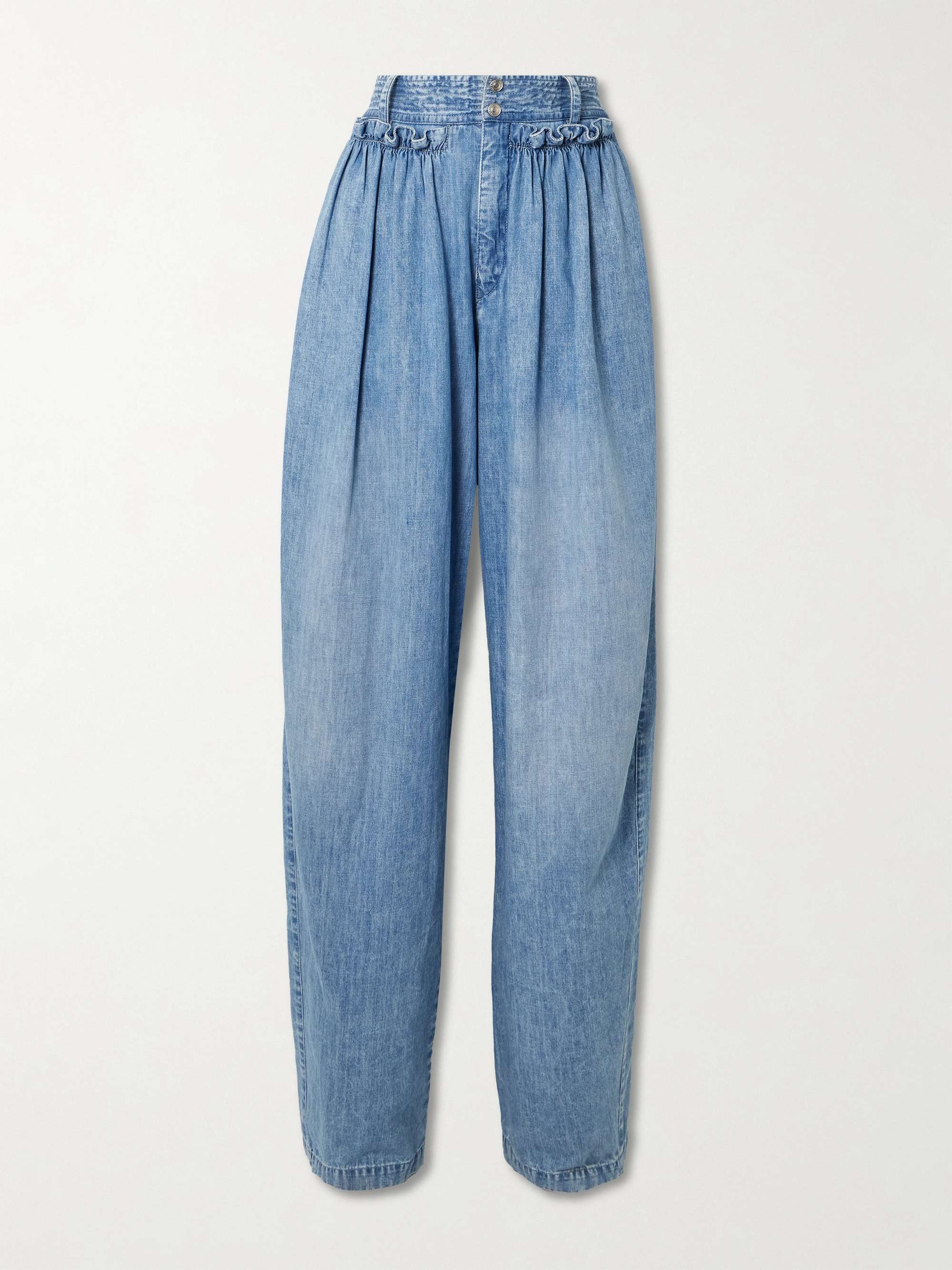 Inaya ruffled cotton-chambray barrel-leg pants view