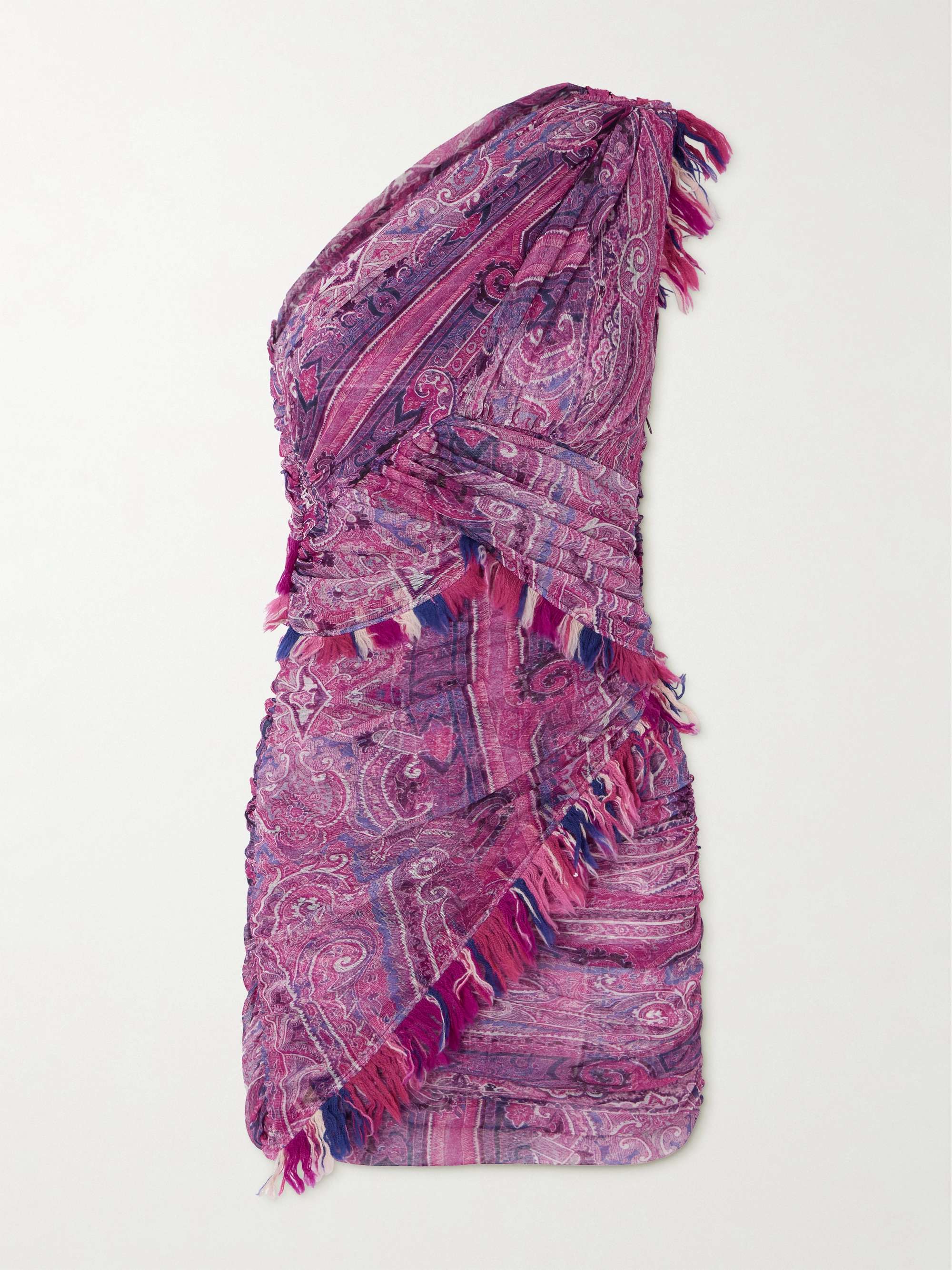 One-shoulder frayed printed gauze mini dress view