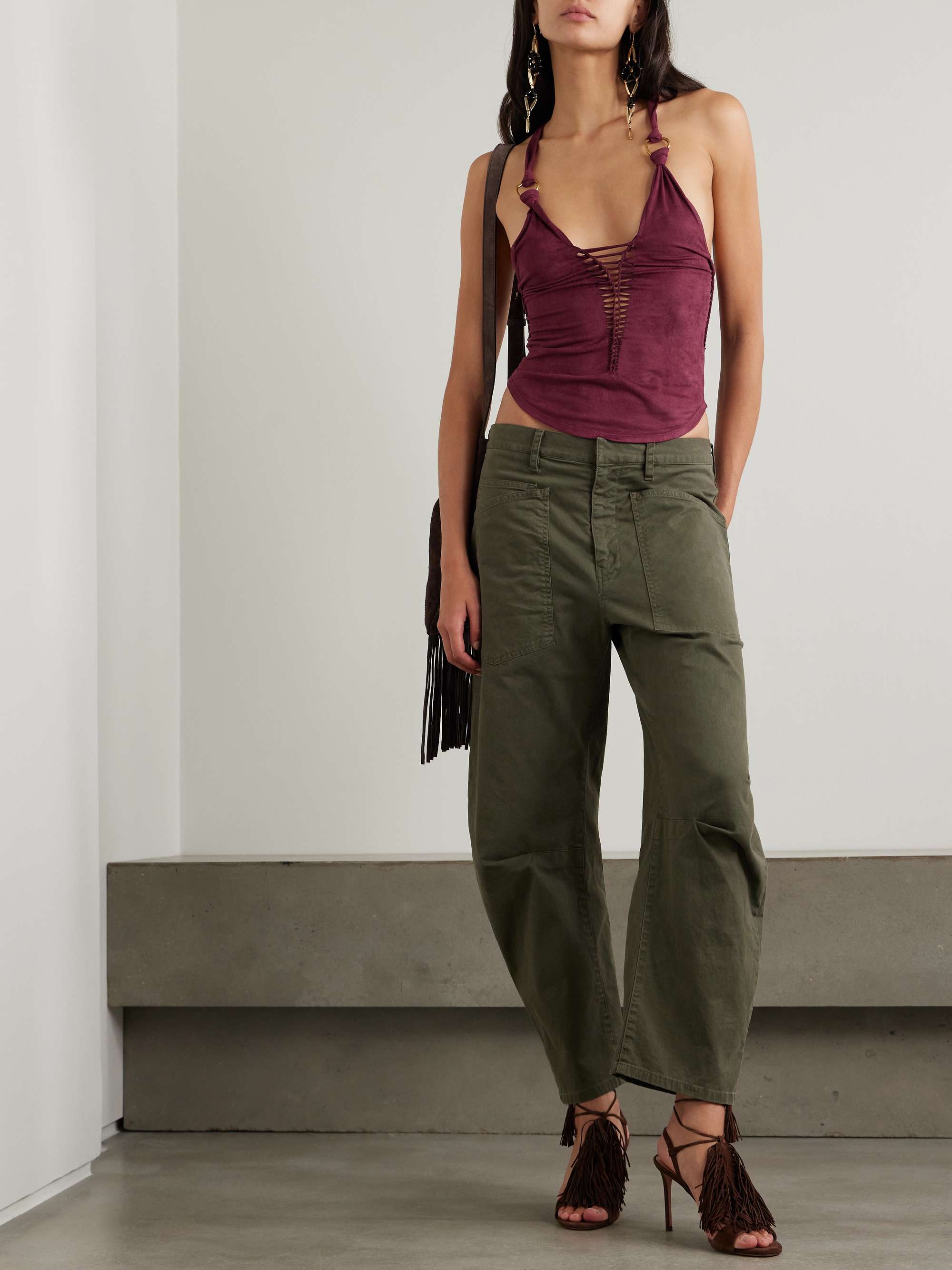 Sakina embellished cutout braided brushed-jersey tank view