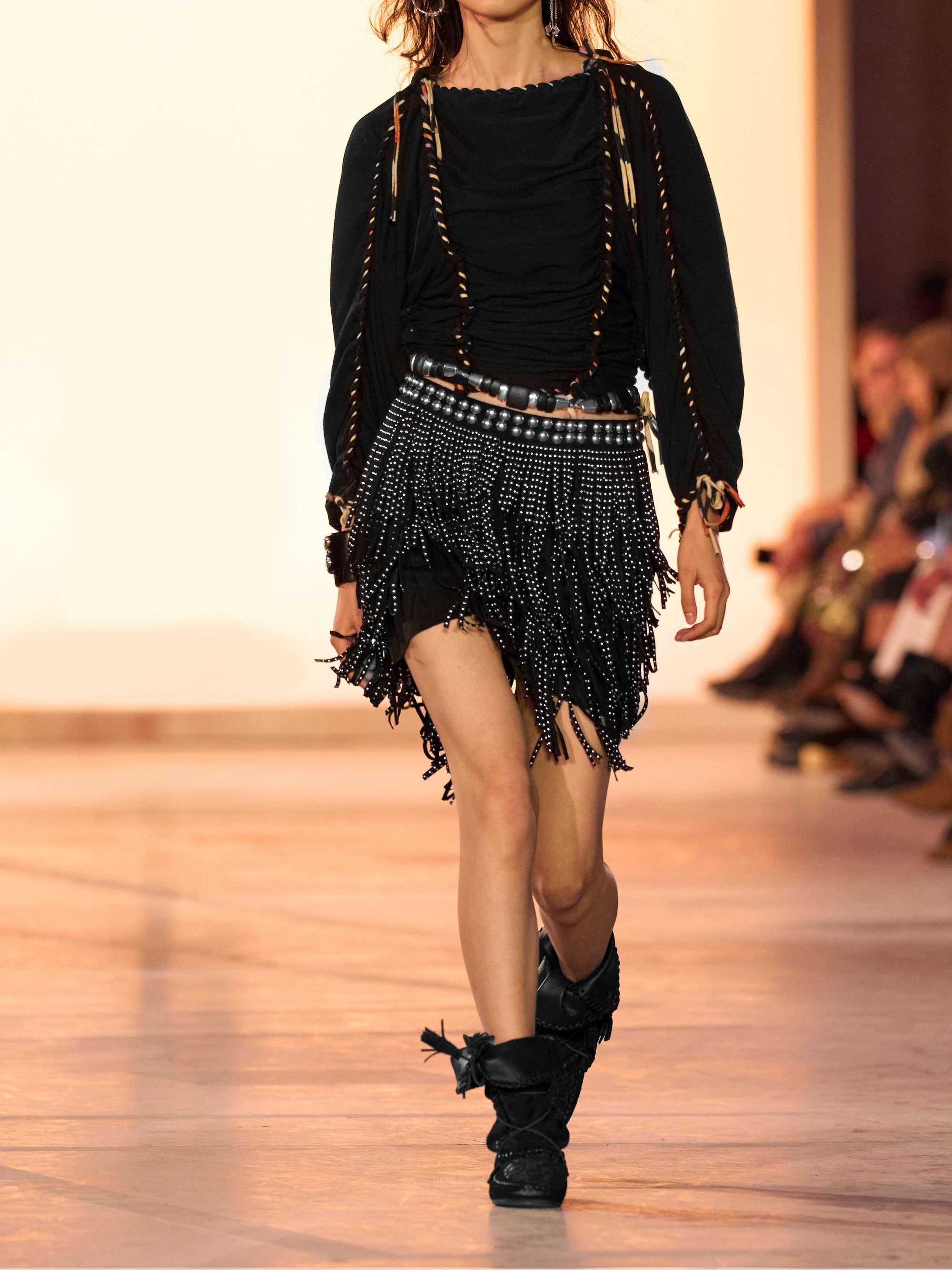 Carmelia studded fringed brushed stretch-jersey mini skirt view