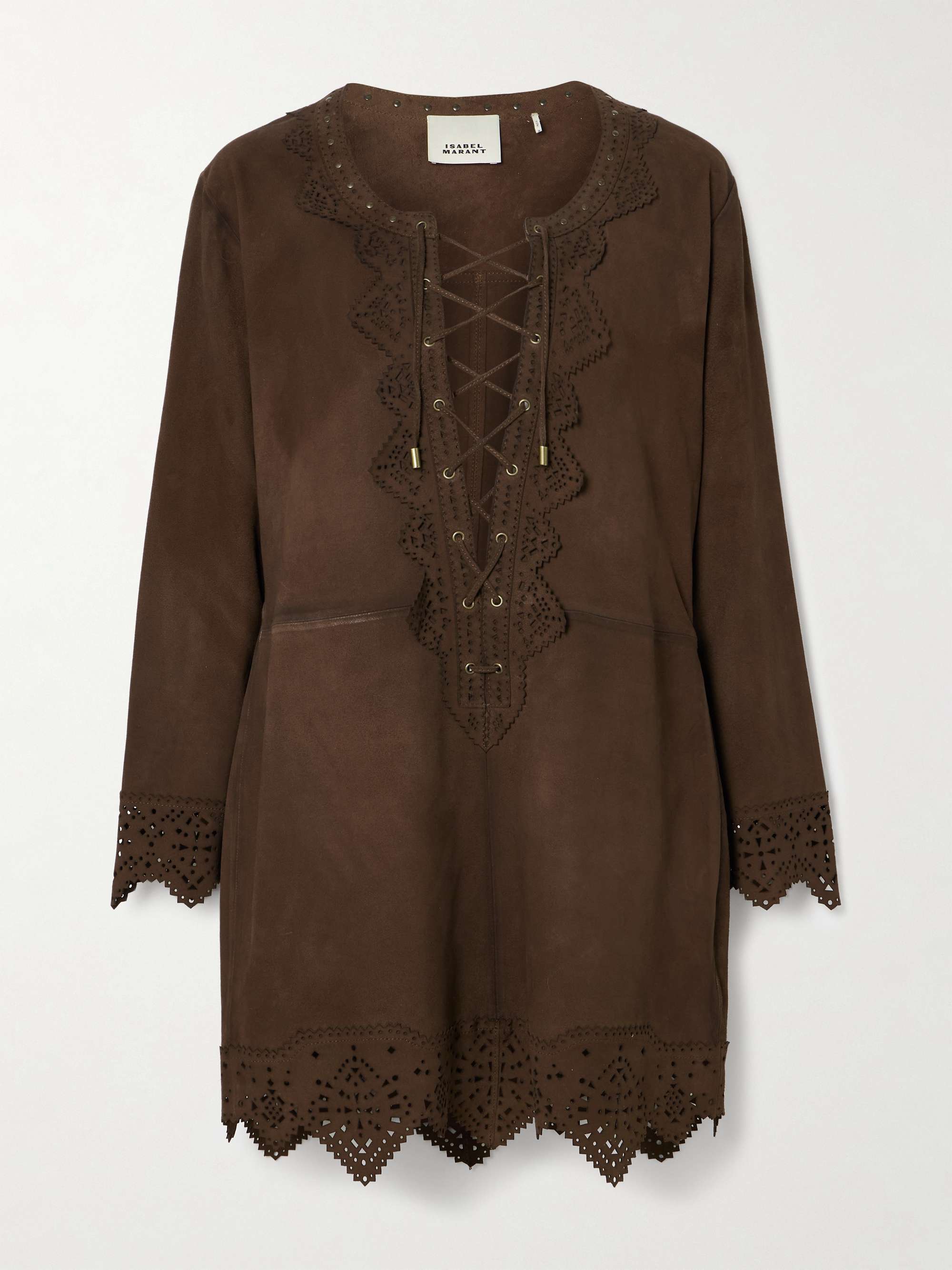 Charlina lace-up scalloped perforated suede mini dress view