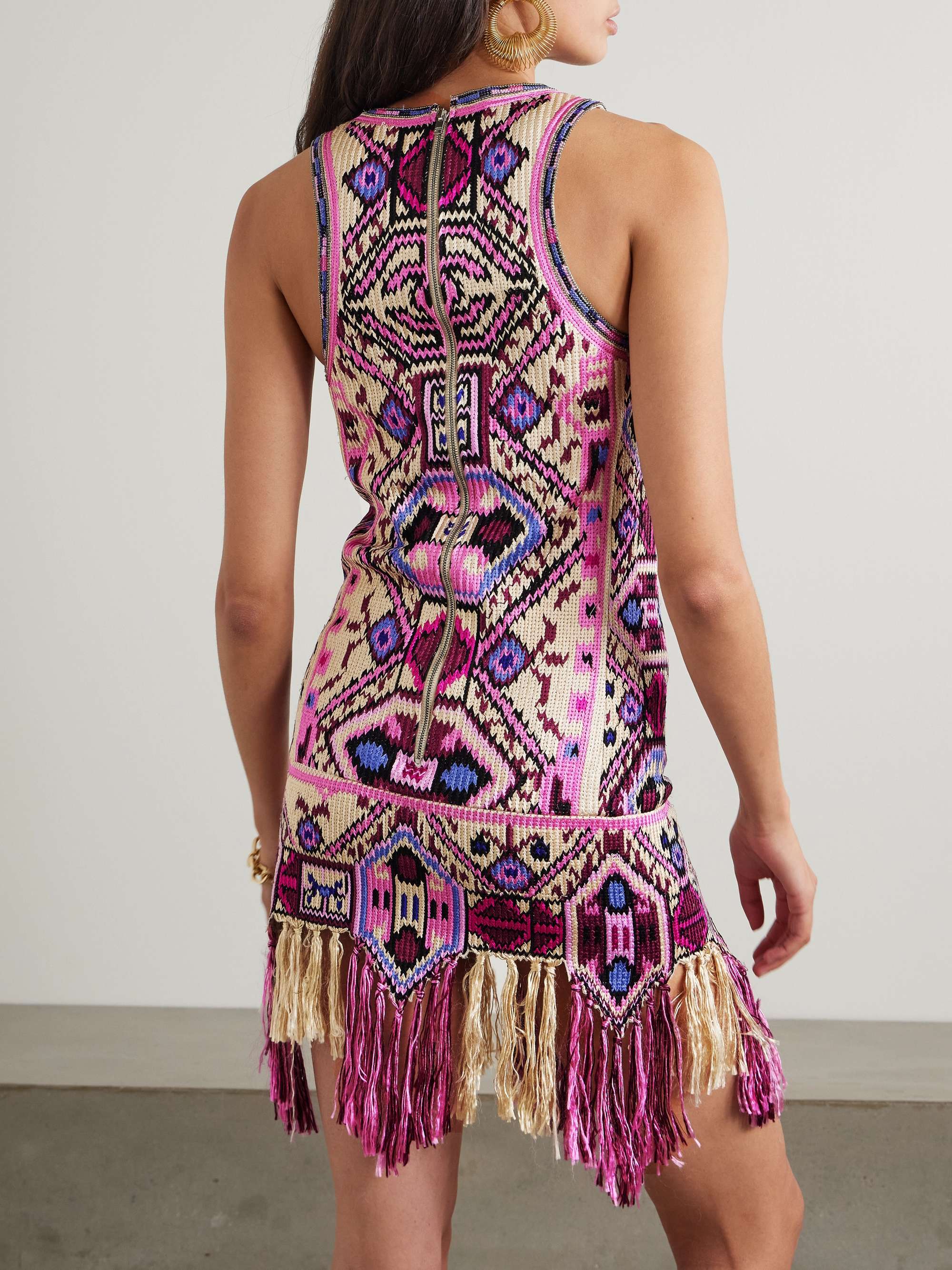 Yasmine fringed embellished embroidered silk mini dress view