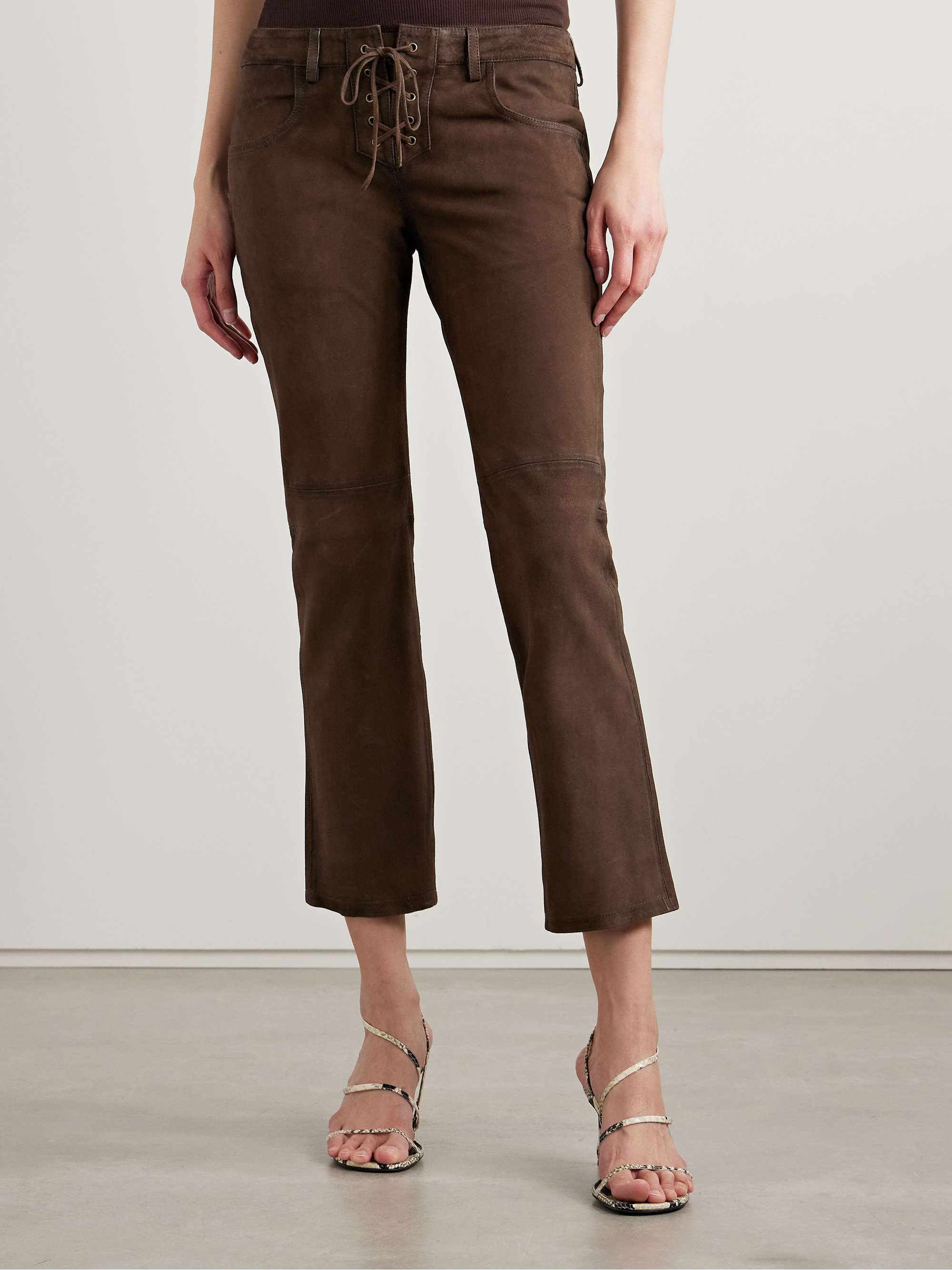 Vanel lace-up suede straight-leg pants view