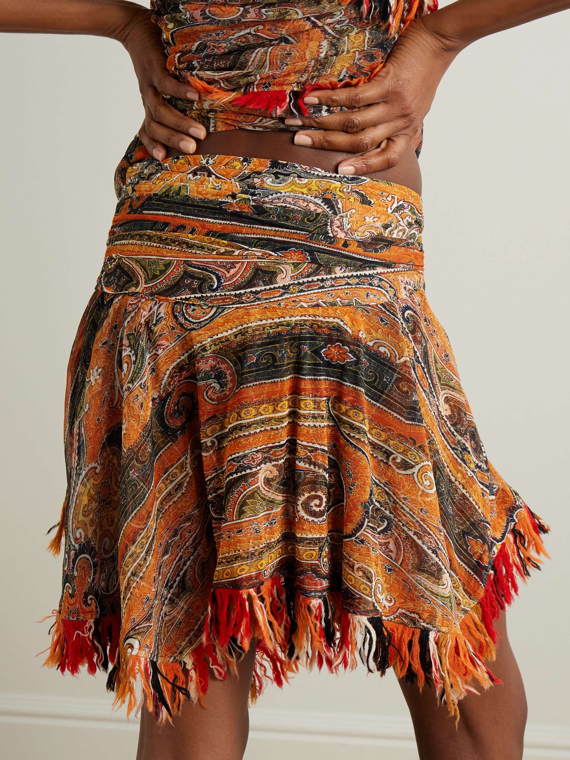 Dova shirred paisley-print georgette mini skirt view