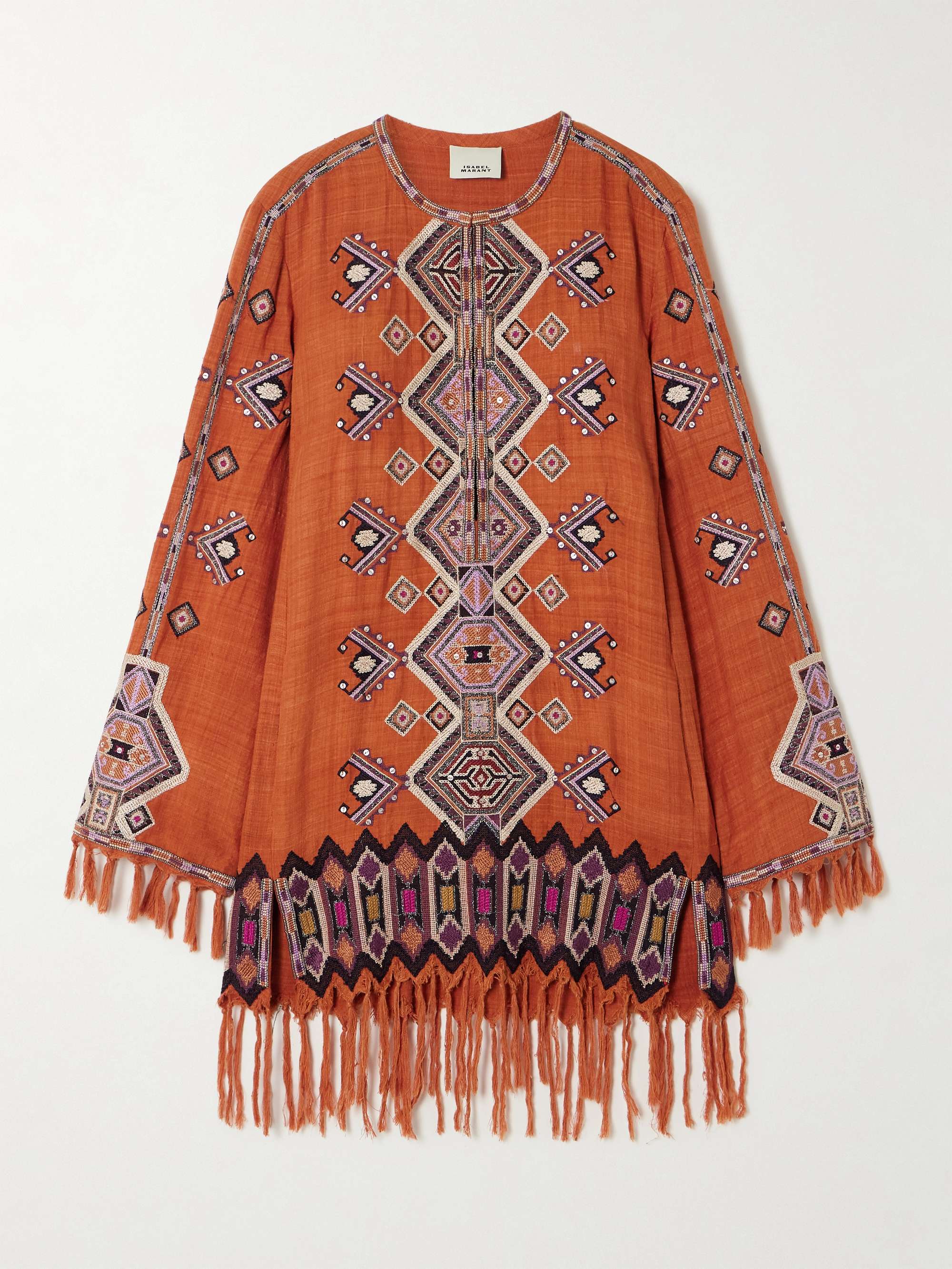 Zayana embellished fringed embroidered silk-gauze tunic view