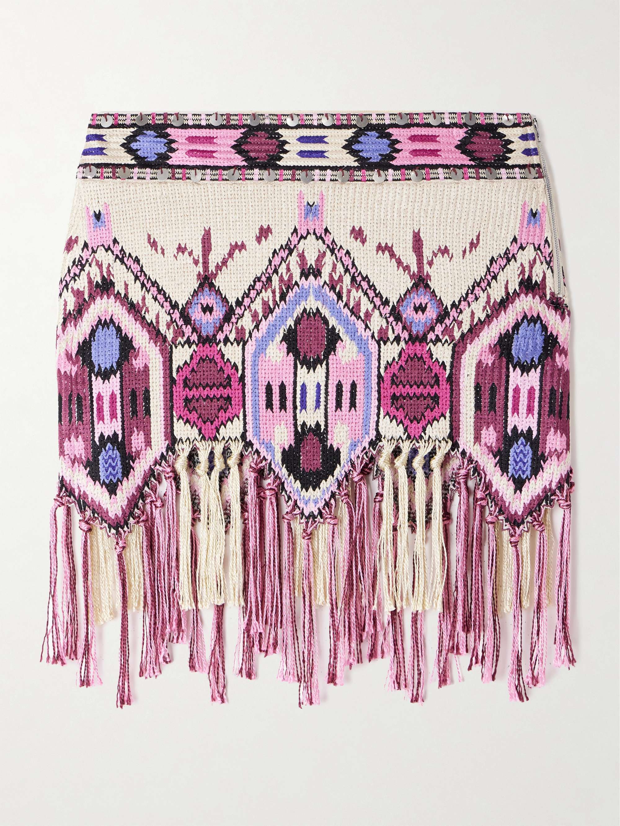 Yolana fringed sequin-embellished jacquard-knit cotton mini skirt view