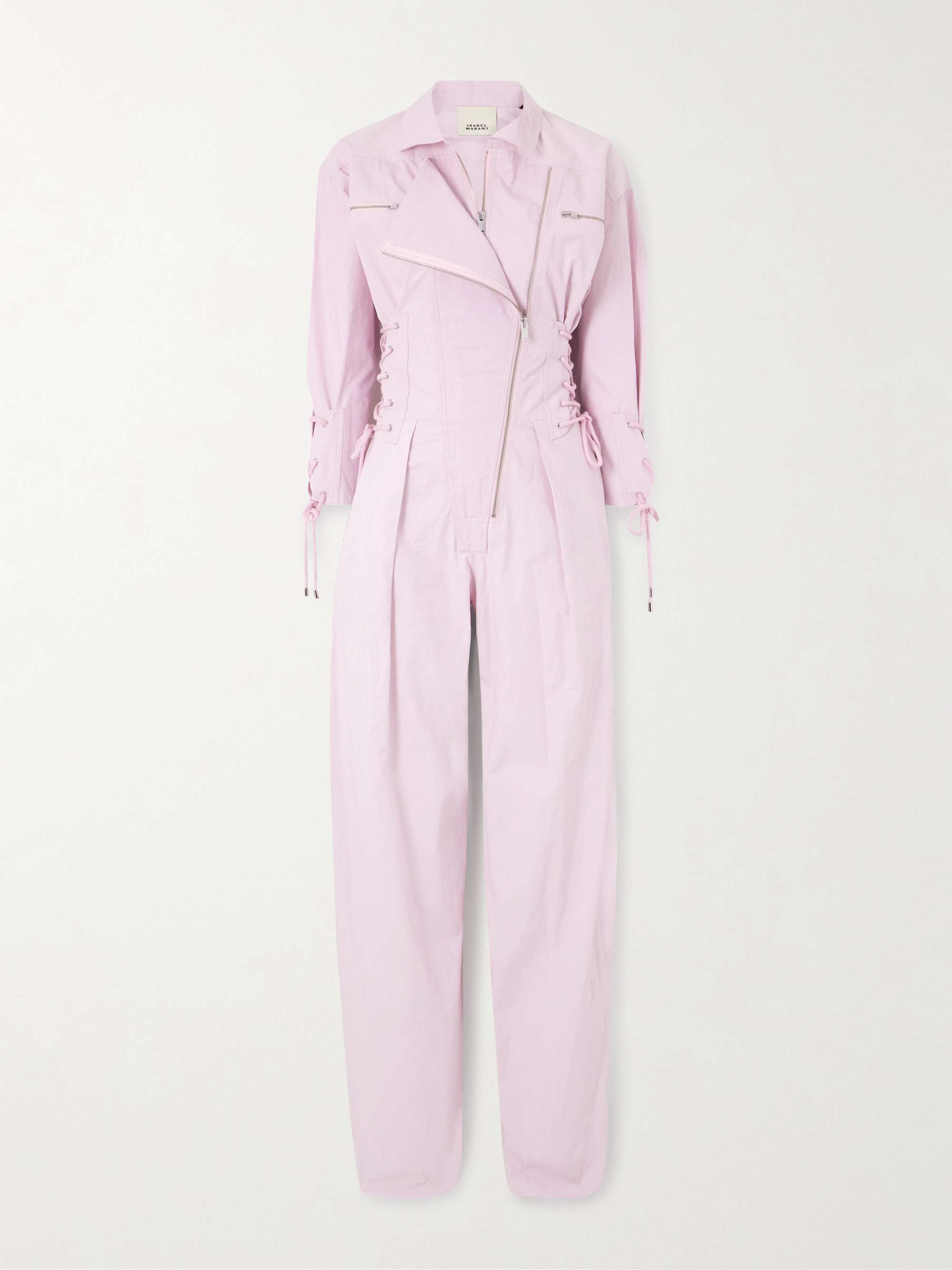 Irianna lace-up pleated cotton-canvas jumpsuit view