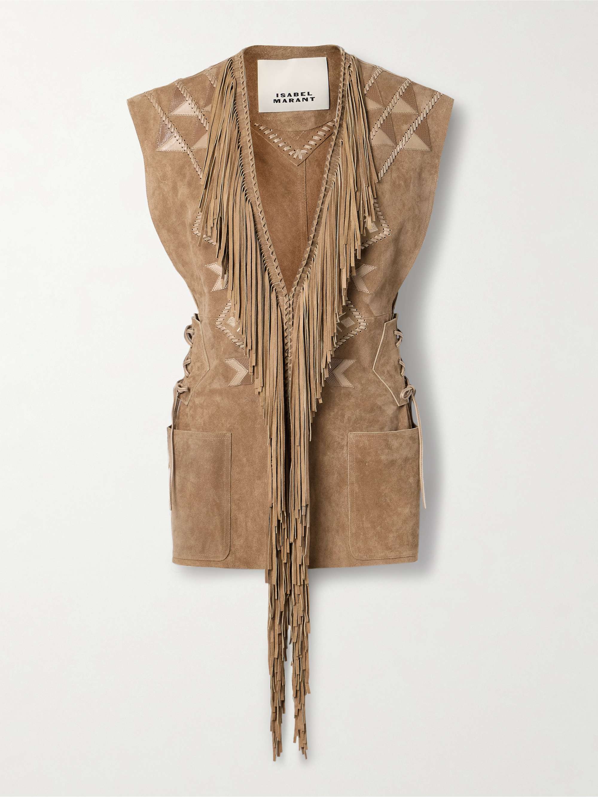 Dalila fringed appliquéd whipstitched embroidered suede vest view