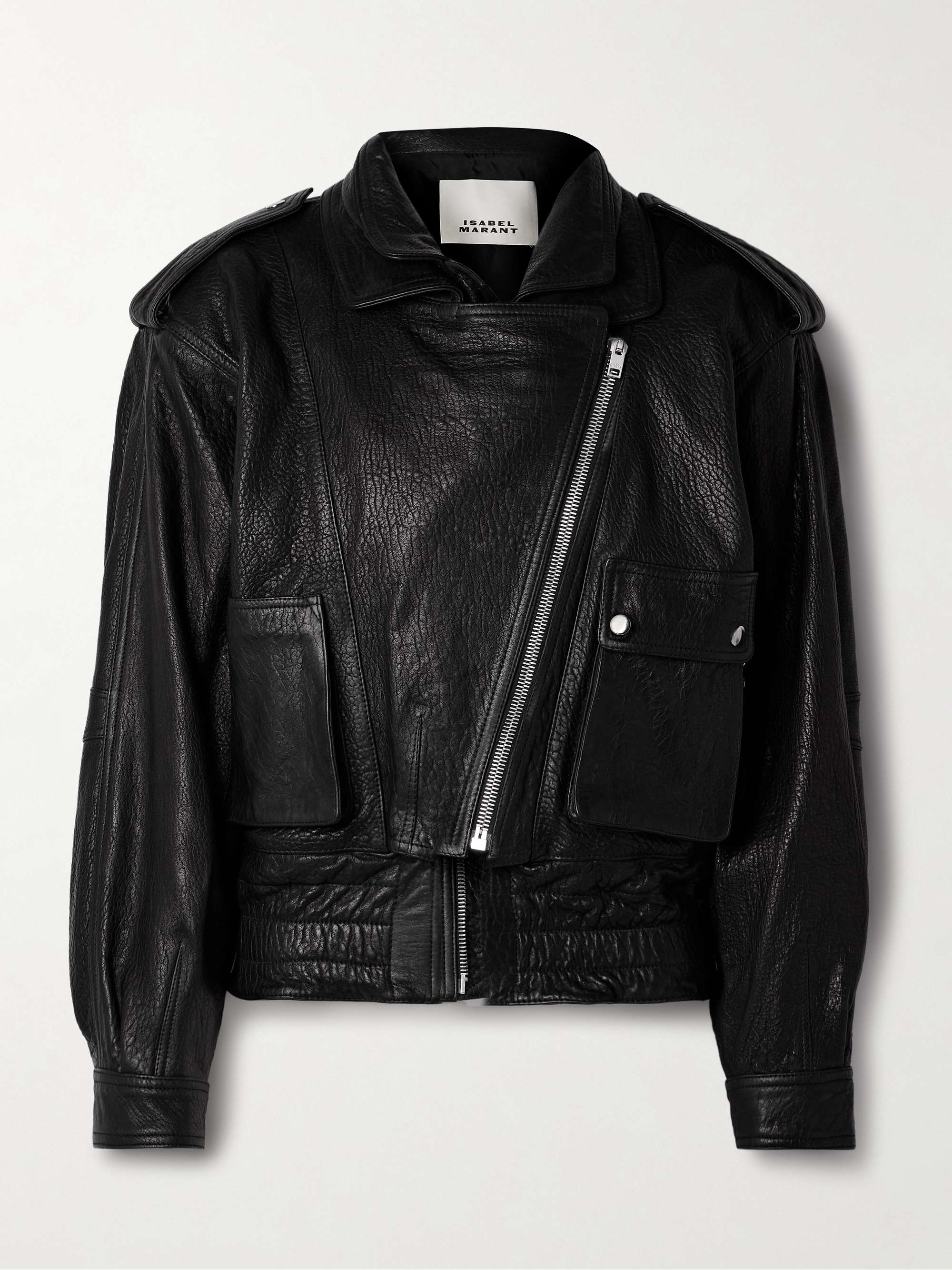 Aneli layered textured-leather jacket view